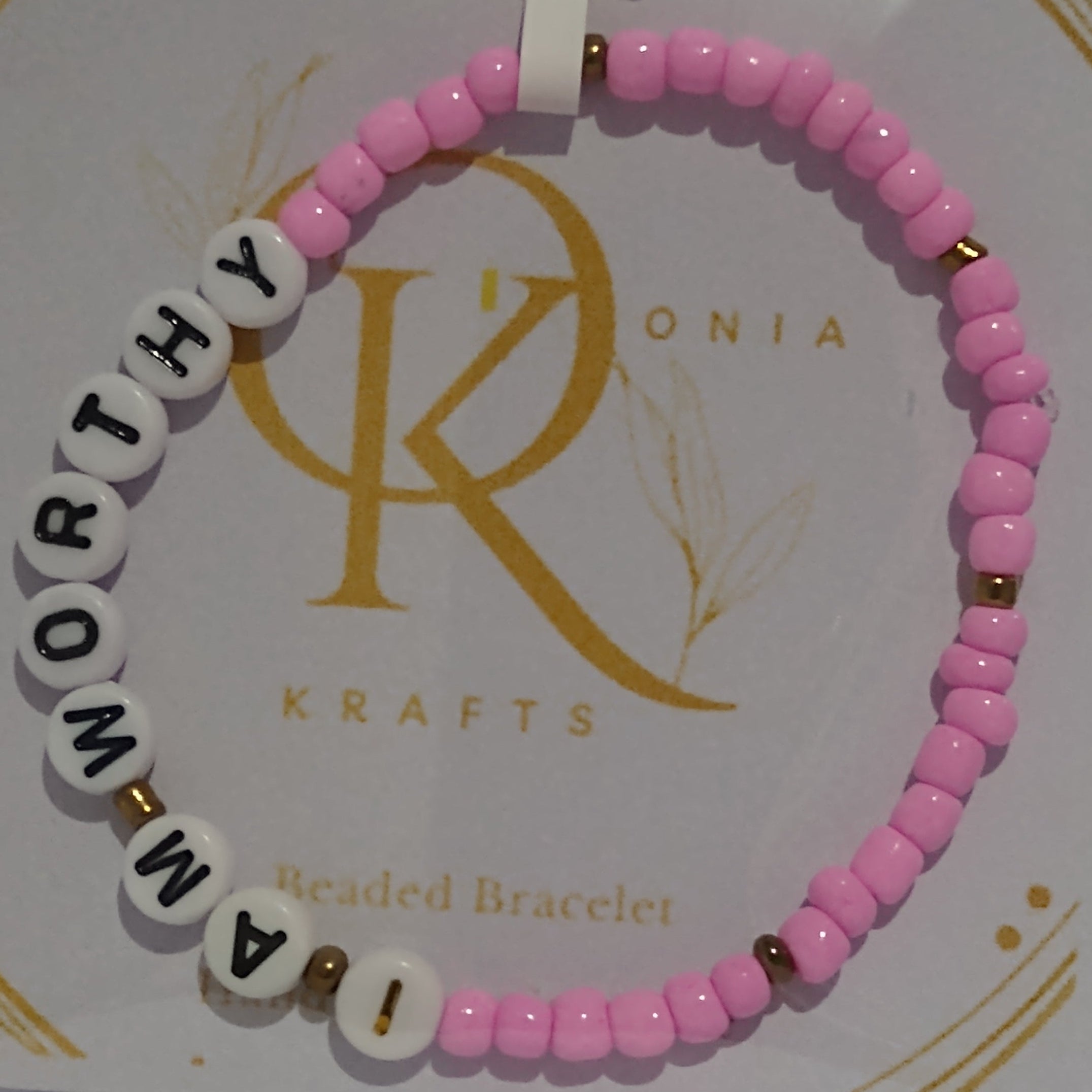 I Am Worthy (Pink) Beaded Bracelet (Single)