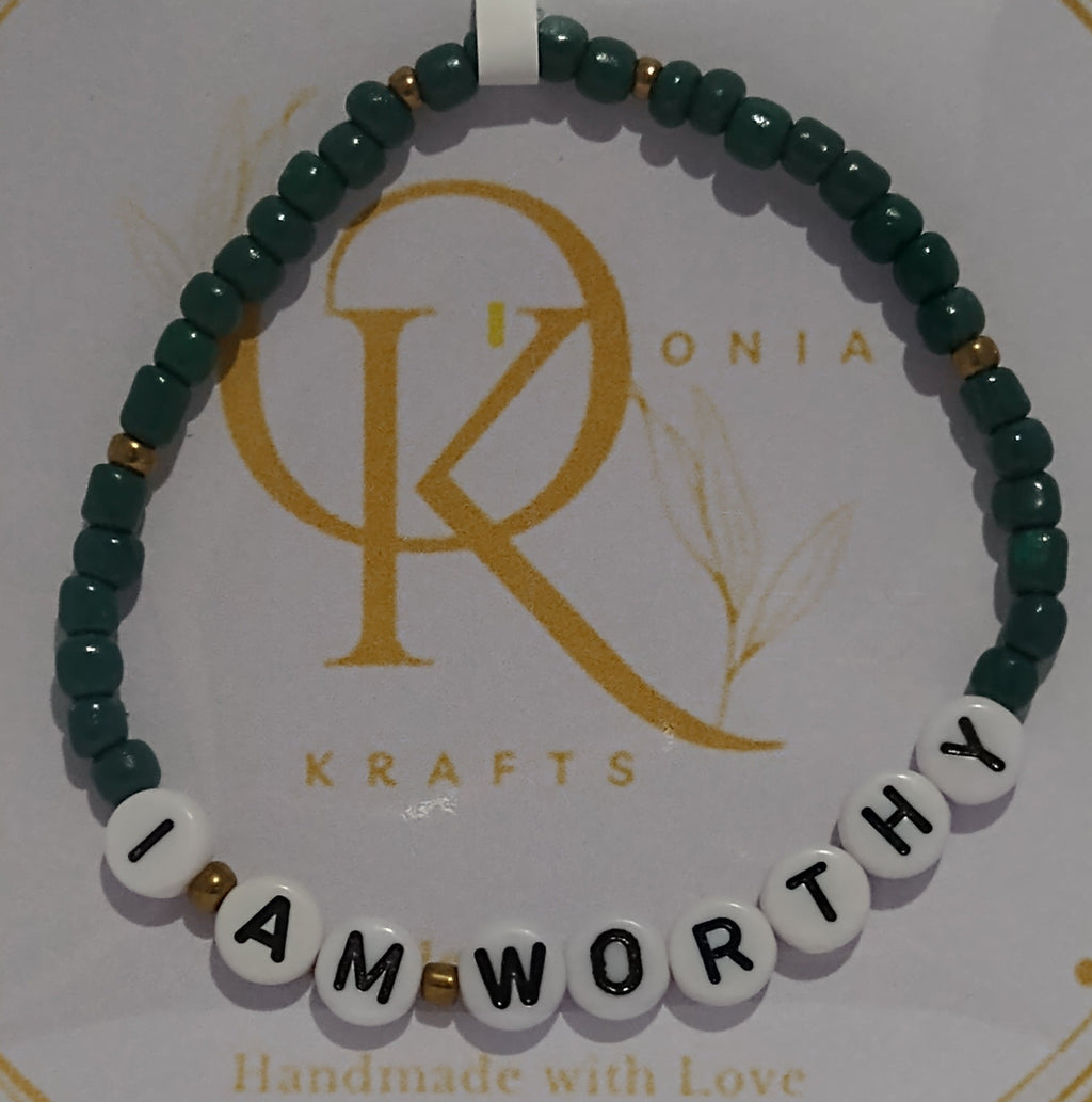 I Am Worthy (Emerald Green) Beaded Bracelet (Single)