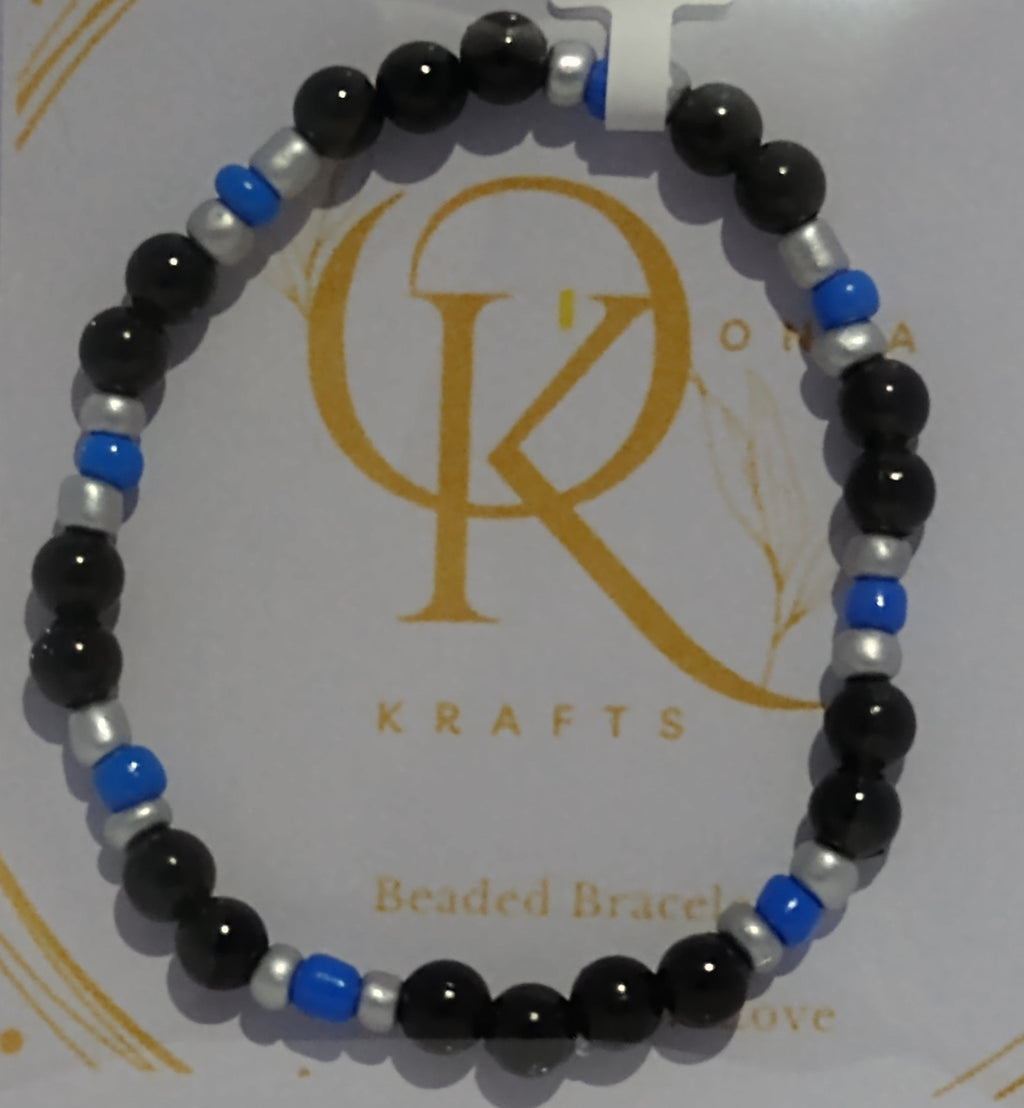 Blue Tone, Imitation Pearl mix Beaded Bracelet (Pair)