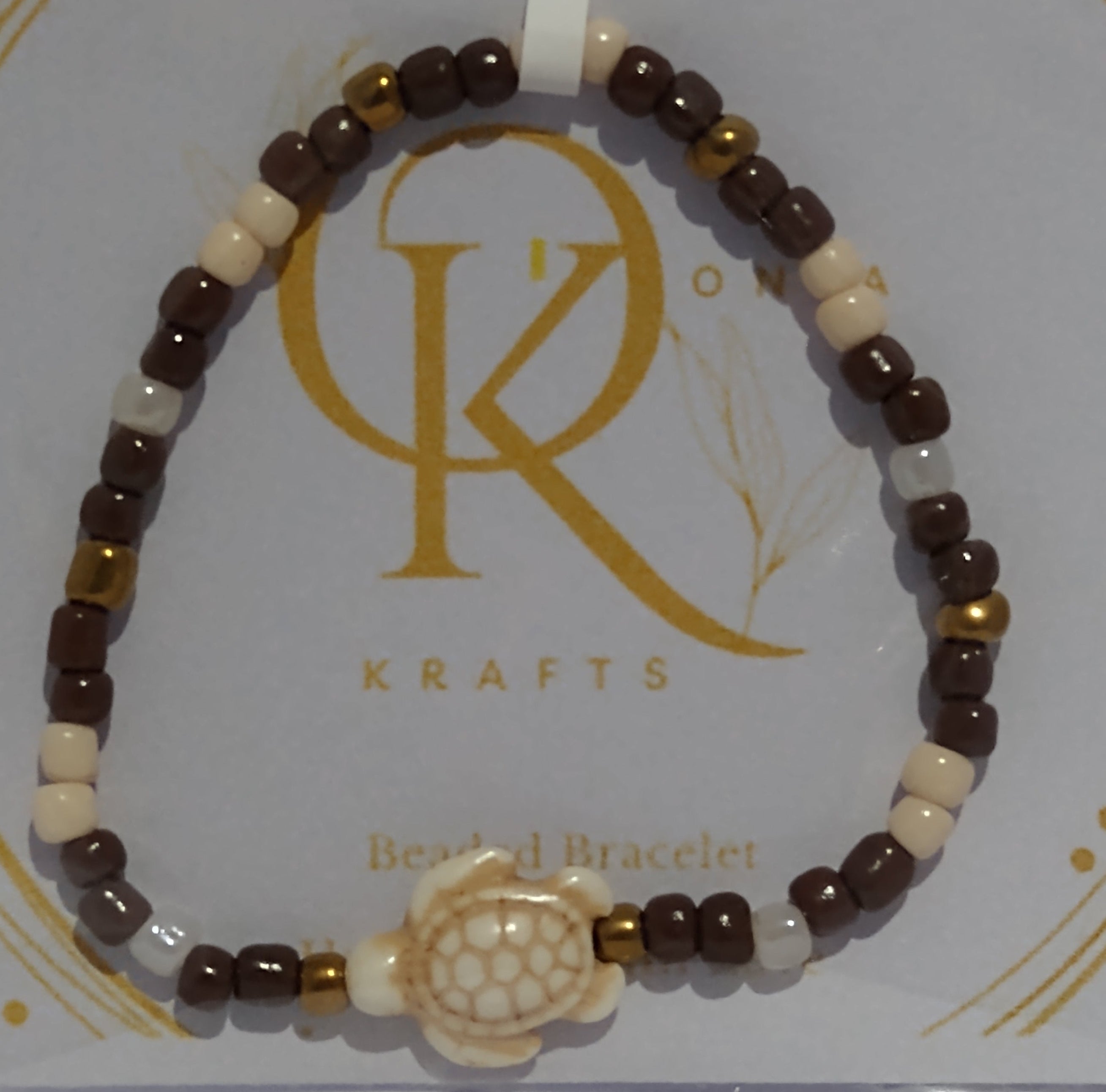 Dark Sandshade, Beaded Bracelet: w/Turtle Charm  (Pair)