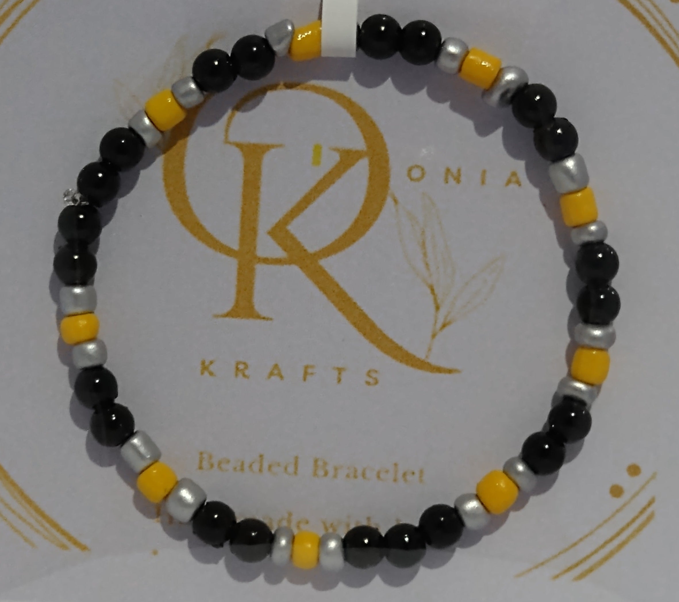 Yellow Stripe, Imitation Pearl mix Beaded Bracelet (Pair)