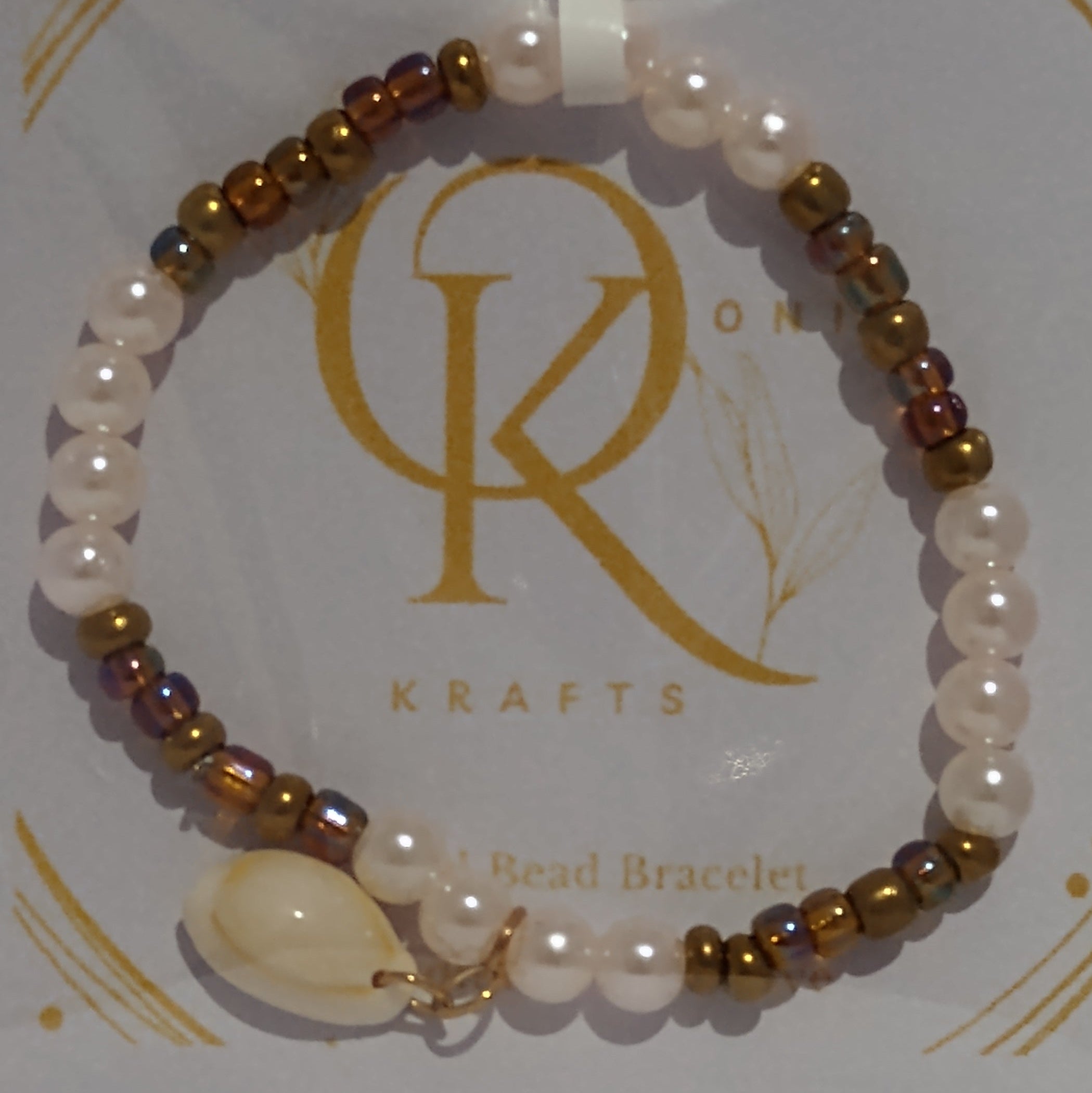 Multi-coloured Pearl Beaded Bracelet: w/Shell Charm  (Pair)