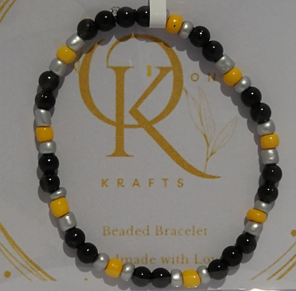 Yellow Stripe, Imitation Pearl mix Beaded Bracelet (Pair)