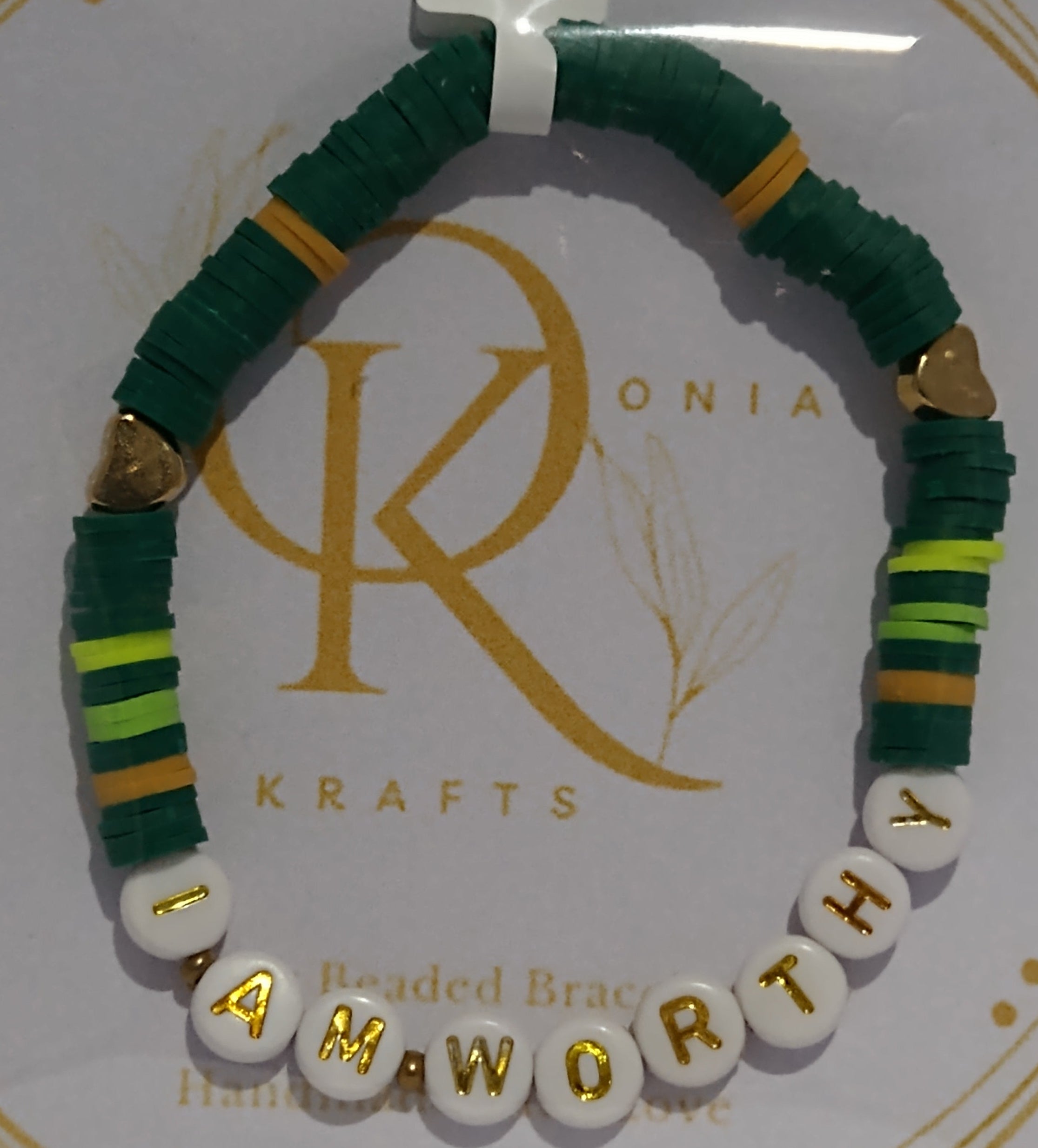 I Am Worthy (Green n Brown) Beaded Bracelet (Single)