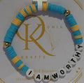 I Am Worthy (Blue n Yellow) Beaded Bracelet (Single)