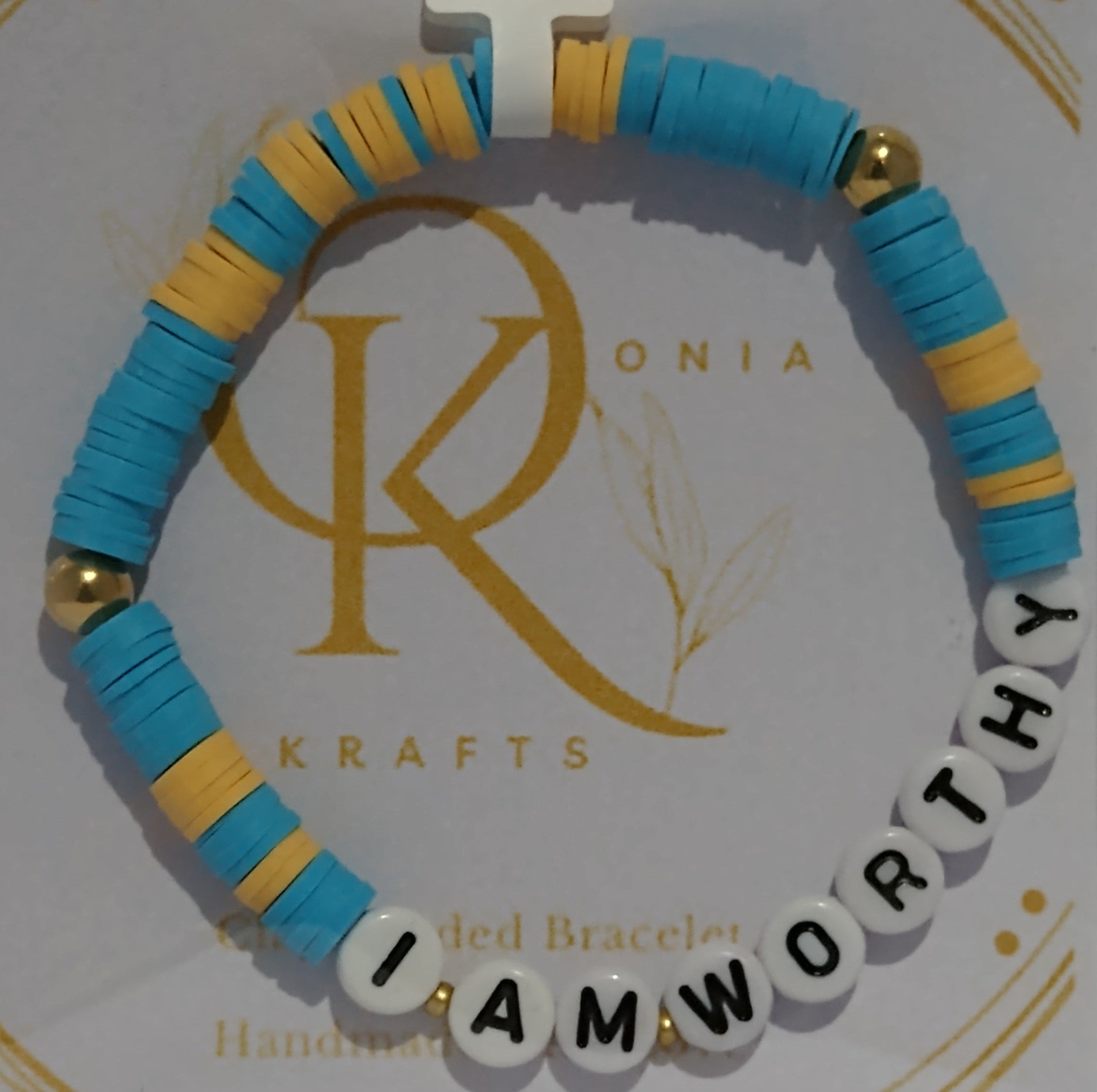 I Am Worthy (Blue n Yellow) Beaded Bracelet (Single)