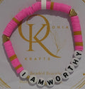 I Am Worthy (Pink n Light Brown) Beaded Bracelet (Single)