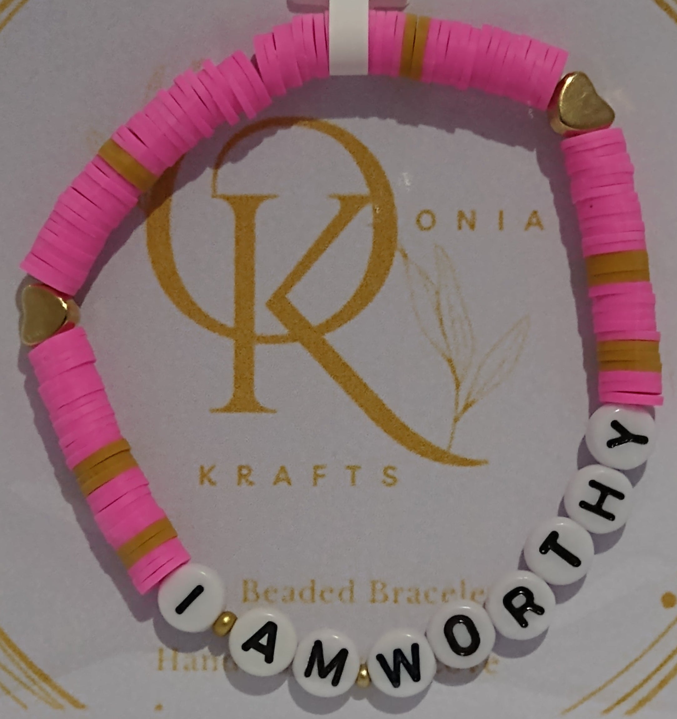 I Am Worthy (Pink n Light Brown) Beaded Bracelet (Single)