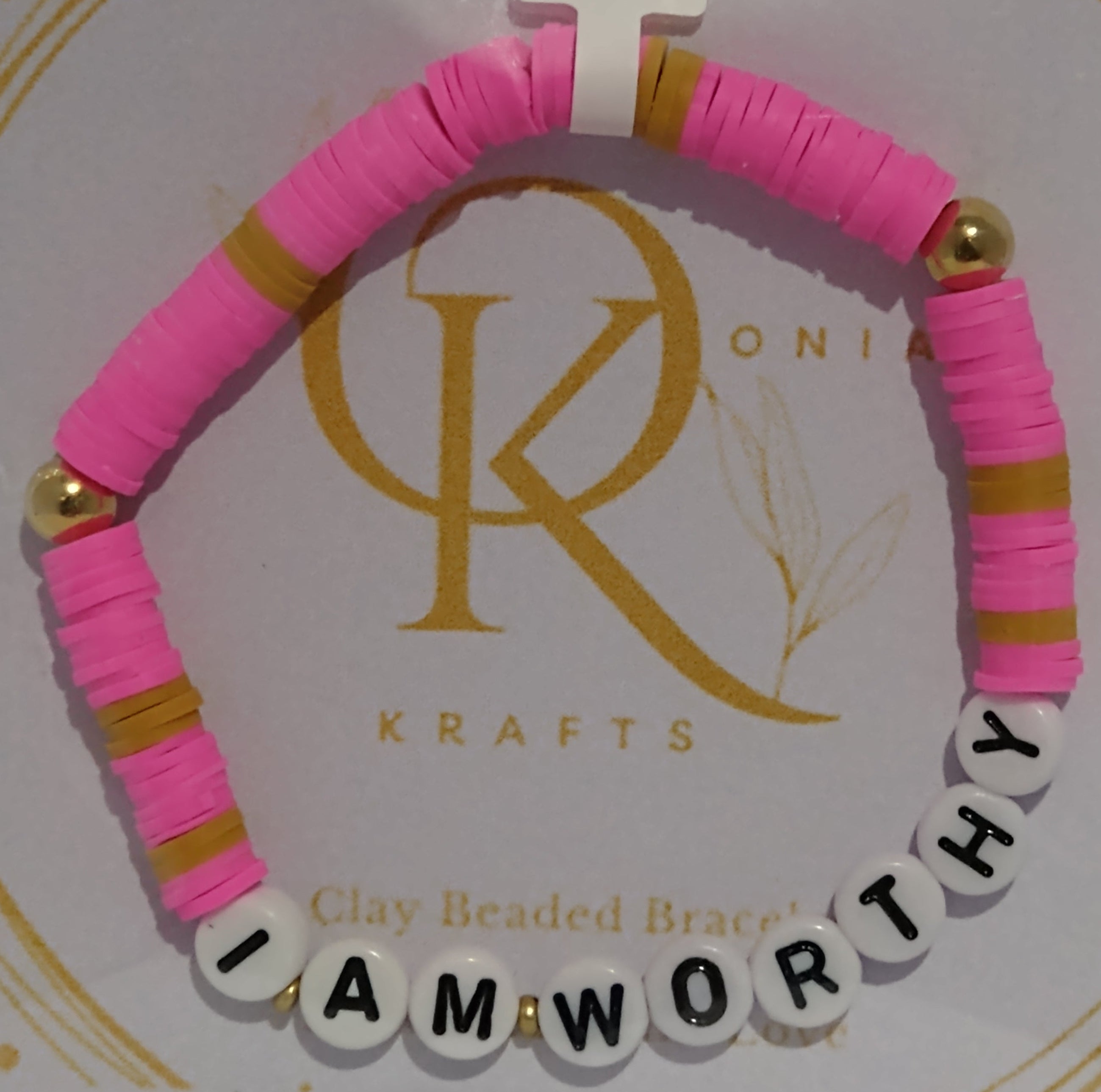 I Am Worthy (Pink n Light Brown) Beaded Bracelet (Single)