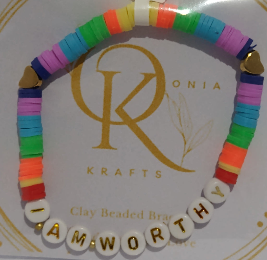I Am Worthy (Rainbow) Beaded Bracelet (Single)