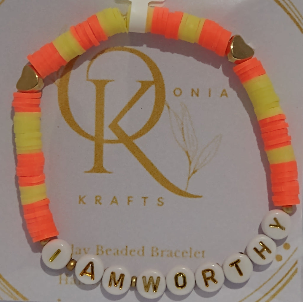 I Am Worthy (Yellow n Orange) Beaded Bracelet (Single)