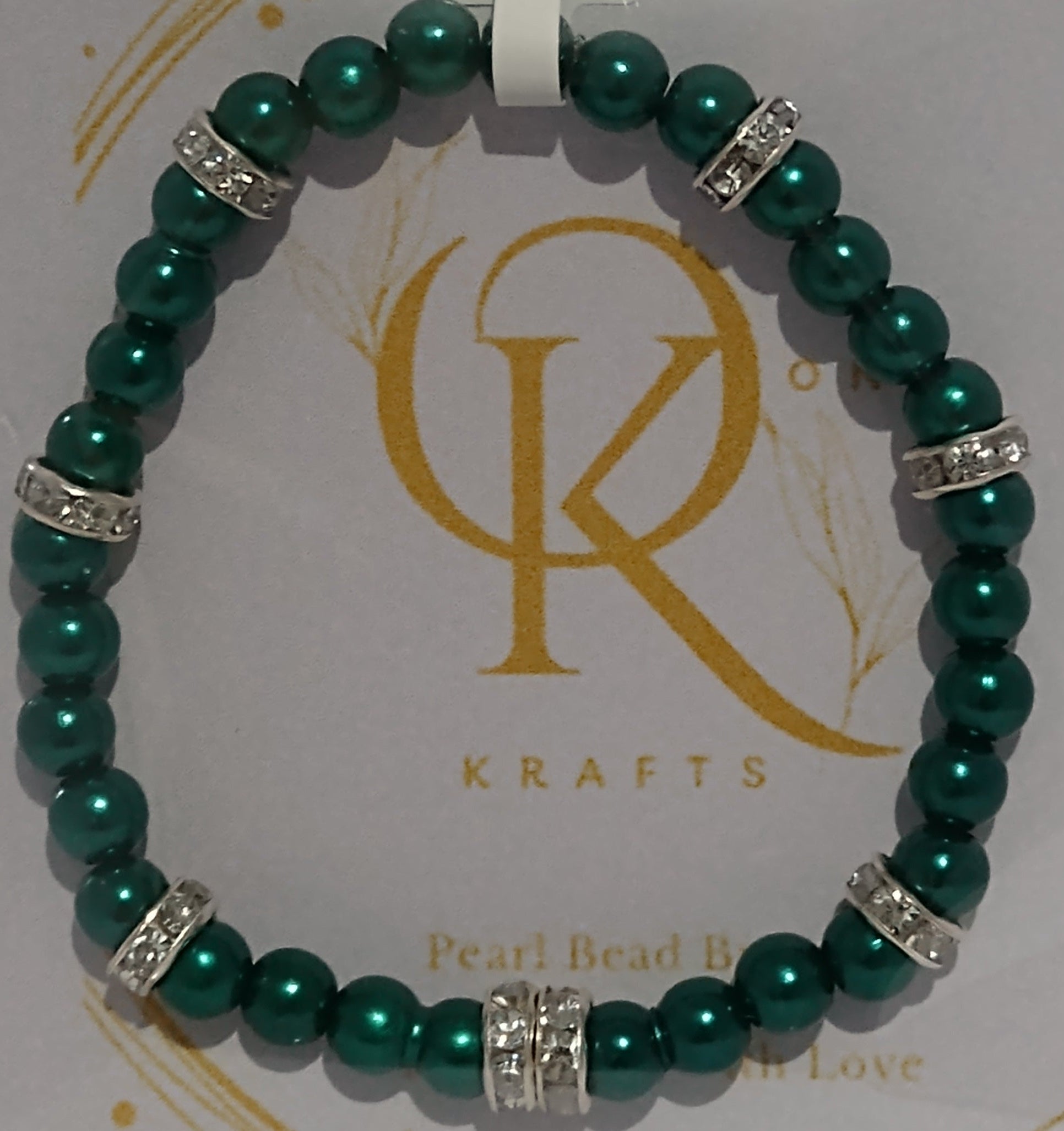 Imitation Pearl Beaded Bracelet: Emerald Green (Pair)