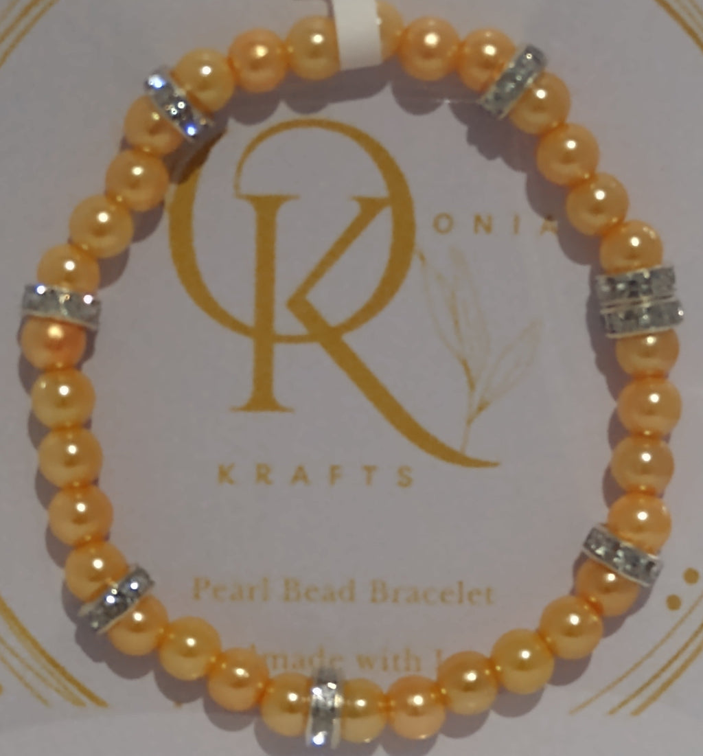 Imitation Pearl Beaded Bracelet: Light Orange (Pair)