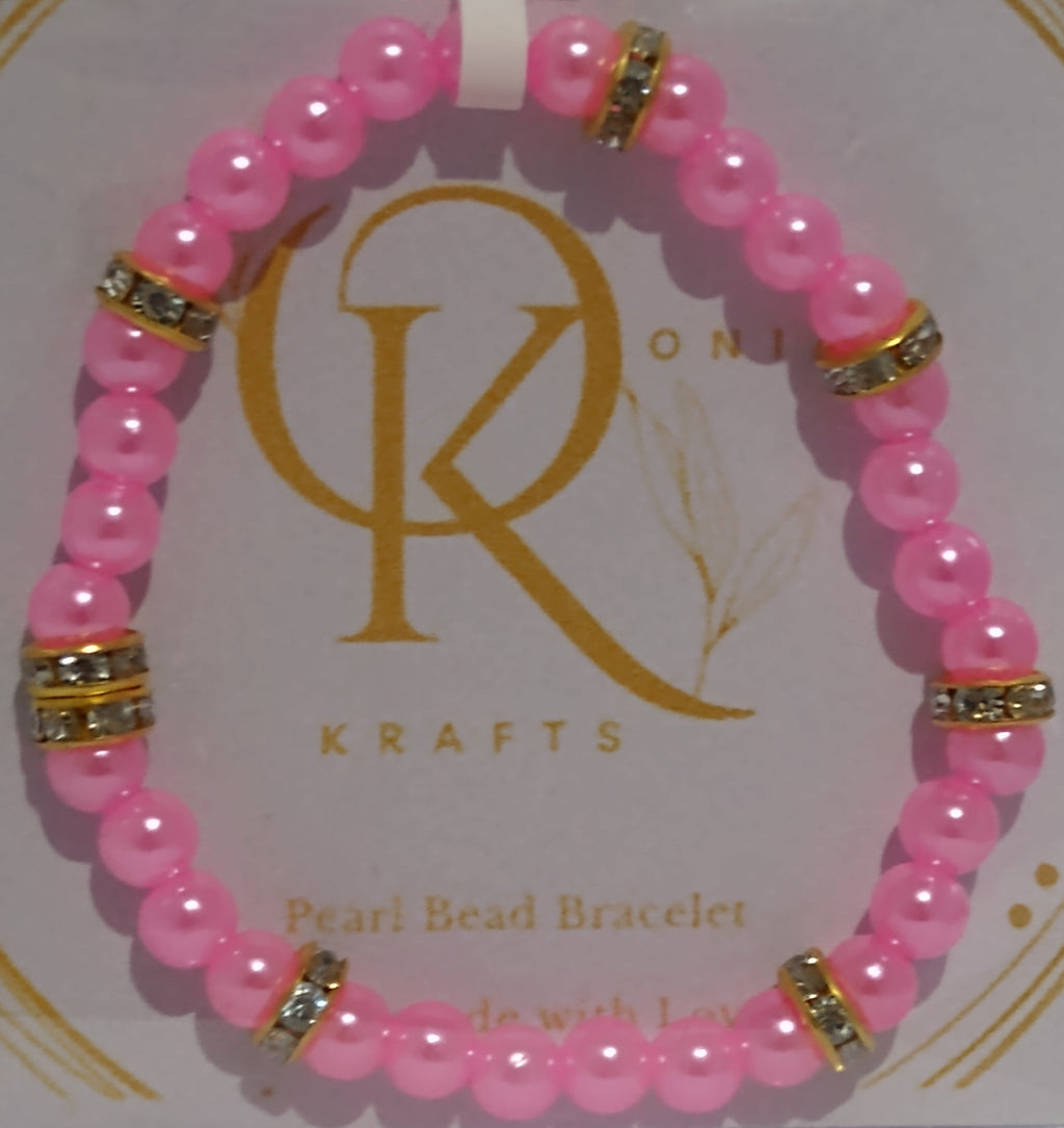 Imitation Pearl Beaded Bracelet: Flamingo Pink (Pair)