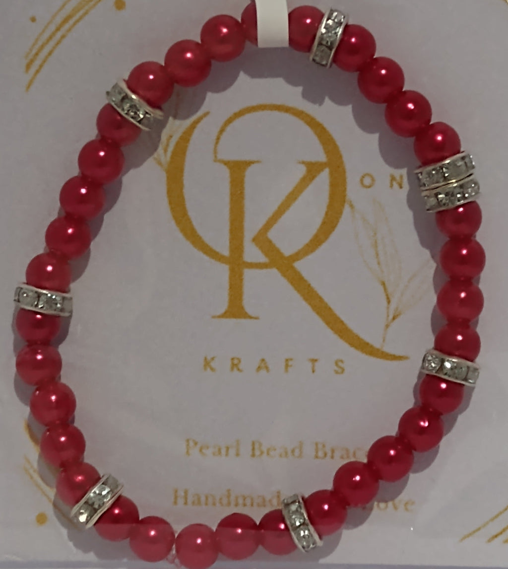 Imitation Pearl Beaded Bracelet: Red (Pair)