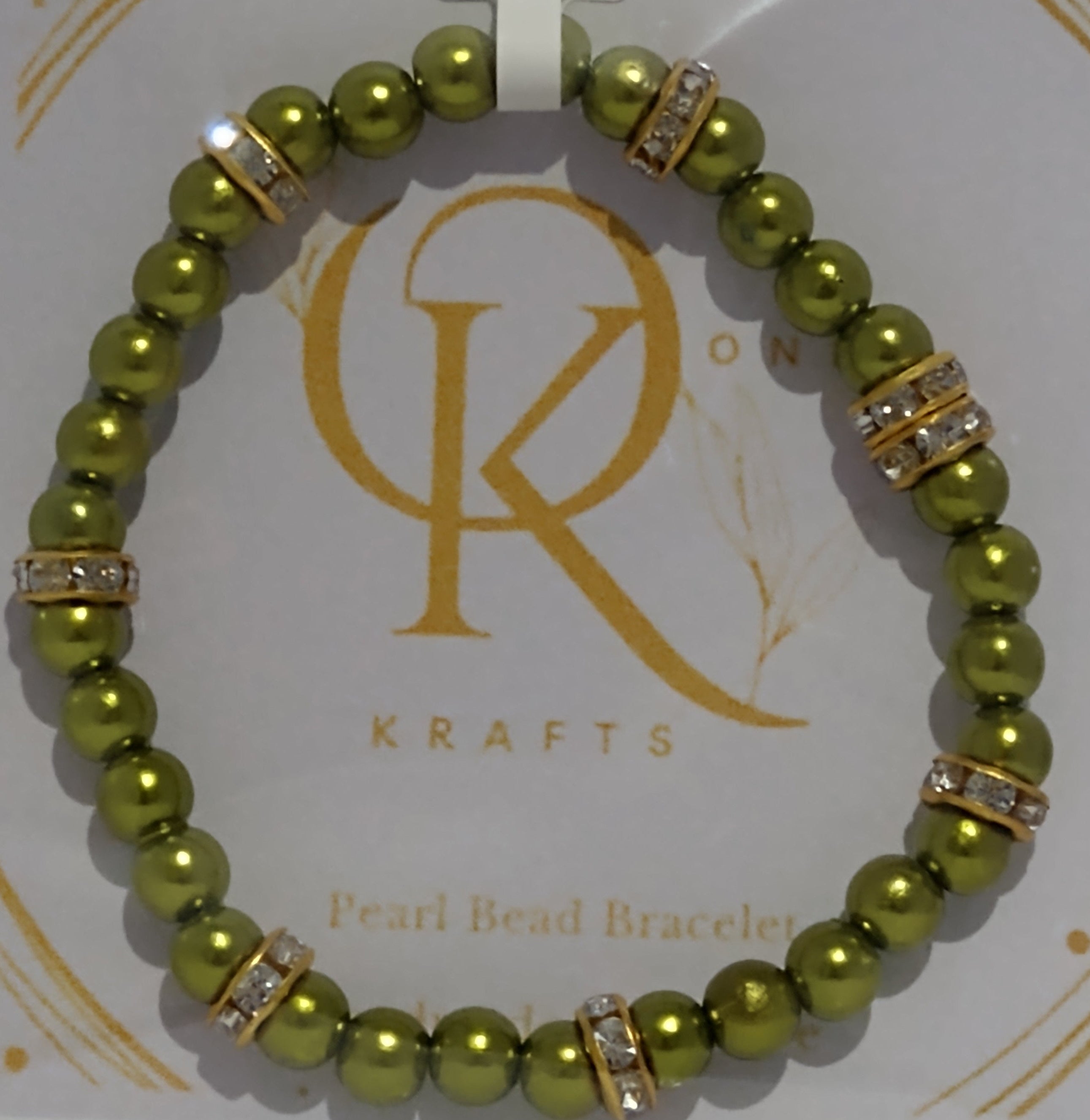 Imitation Pearl Beaded Bracelet: Dark Pistachio Green (Pair)