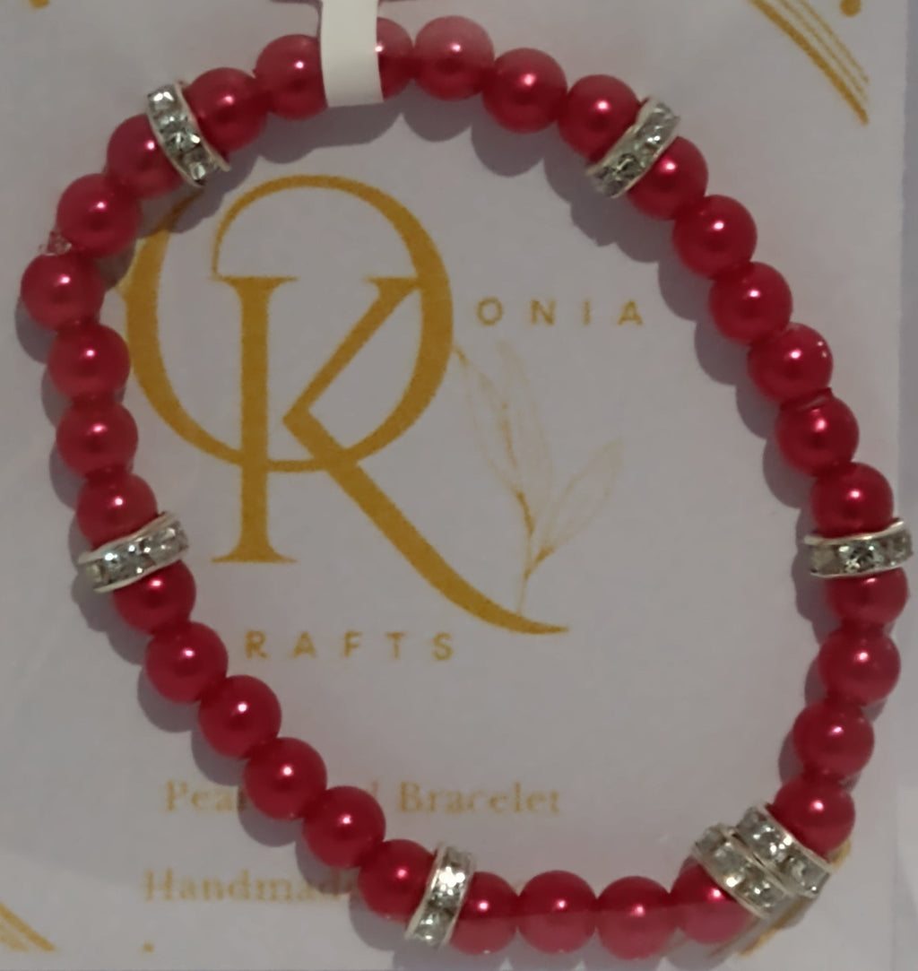 Imitation Pearl Beaded Bracelet: Red (Pair)