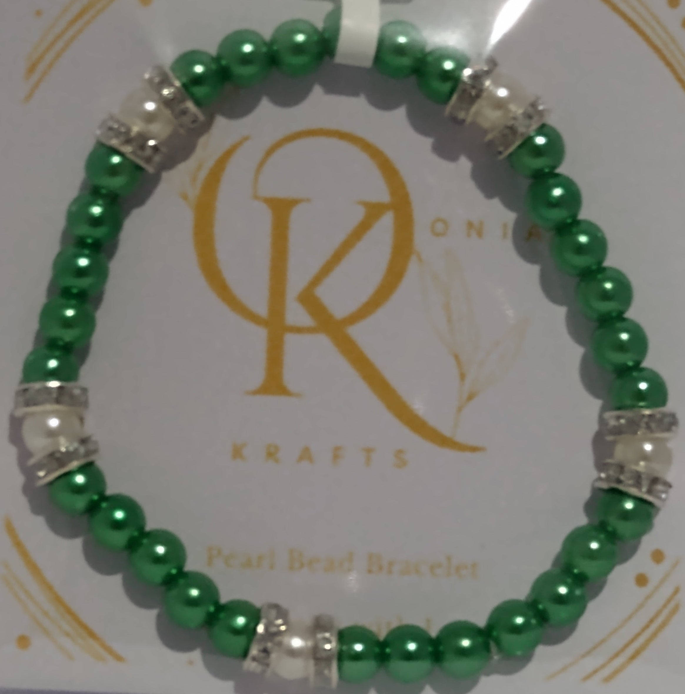 Imitation Pearl Beaded Bracelet: Green w/White (Pair)