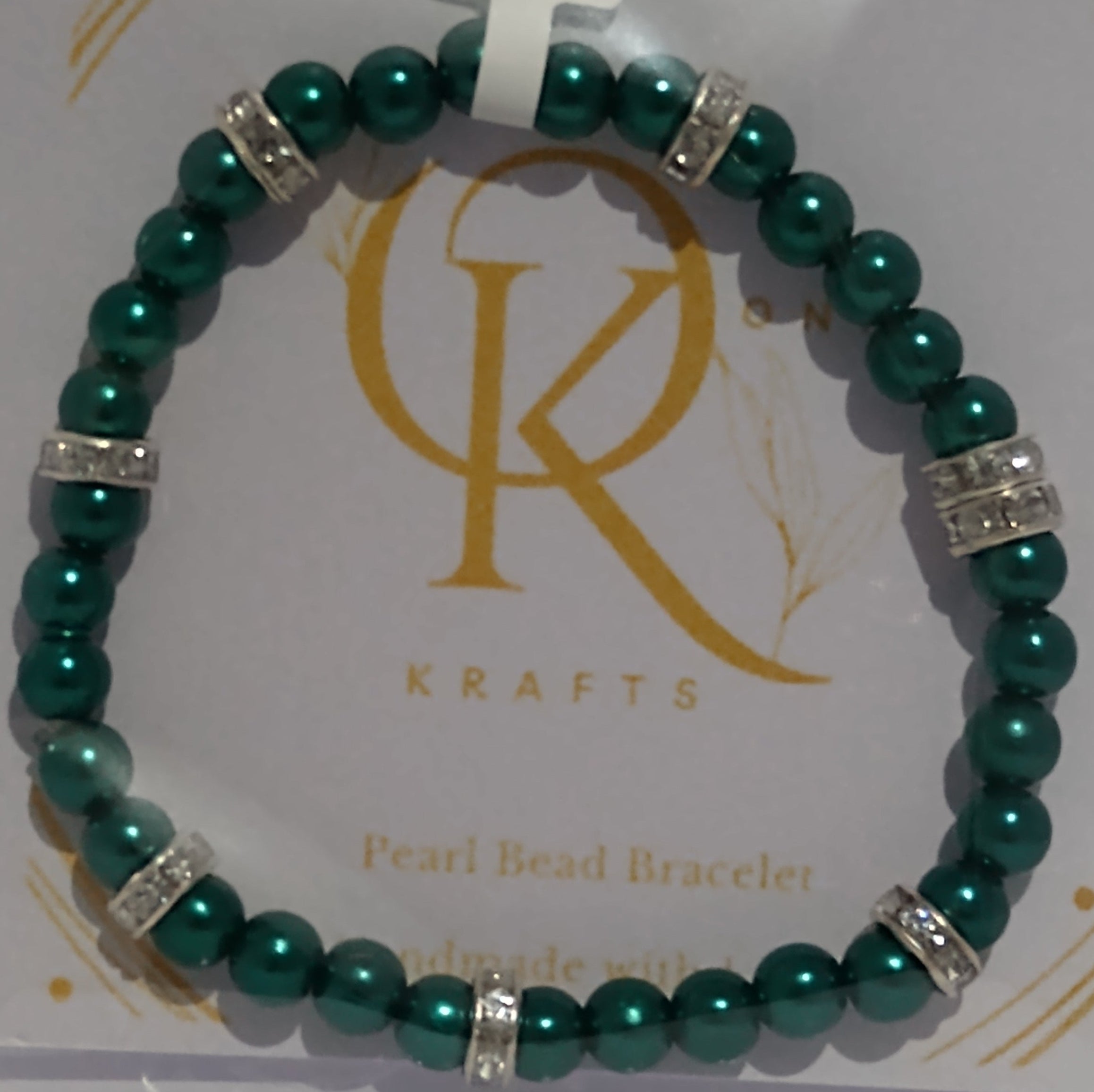 Imitation Pearl Beaded Bracelet: Emerald Green (Pair)