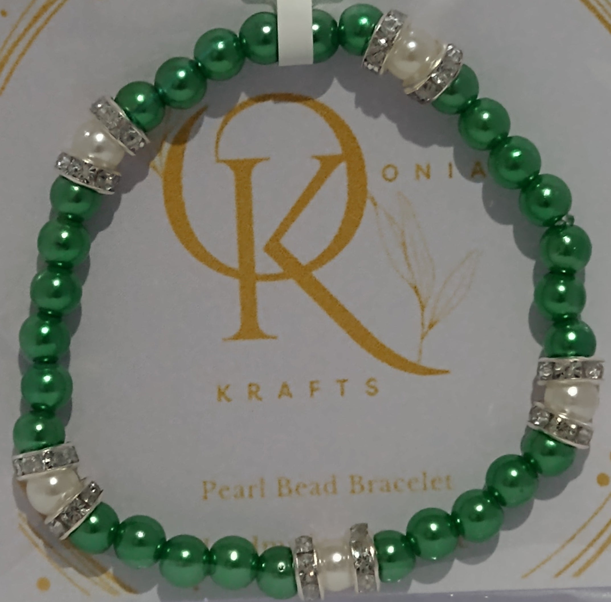 Imitation Pearl Beaded Bracelet: Green w/White (Pair)