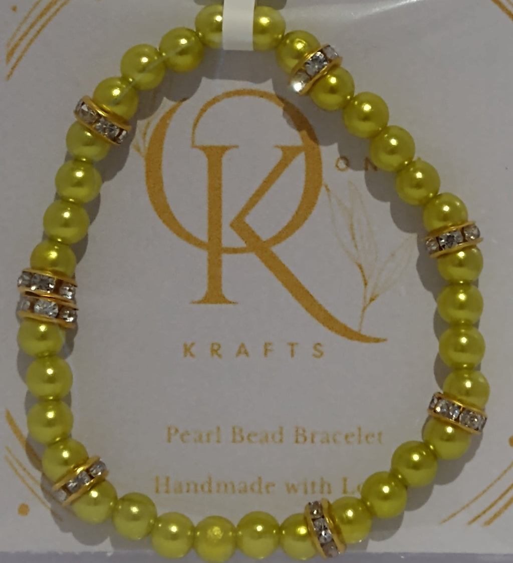 Imitation Pearl Beaded Bracelet: Lime Green (Pair)