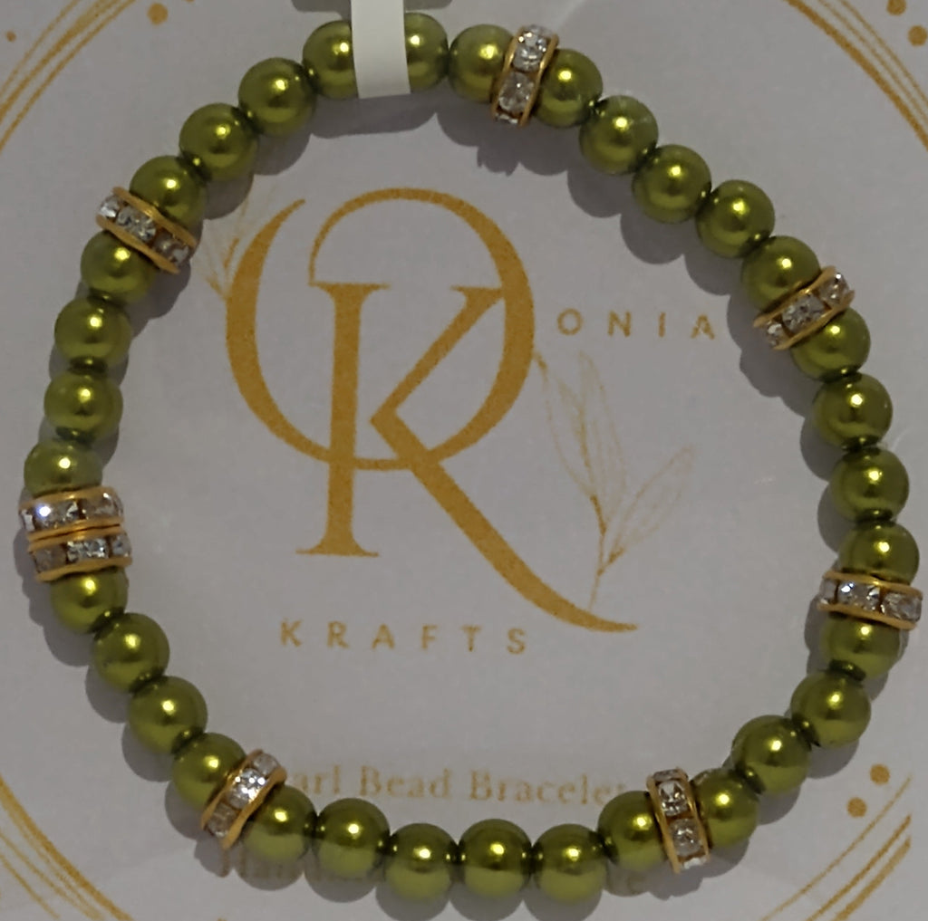 Imitation Pearl Beaded Bracelet: Dark Pistachio Green (Pair)