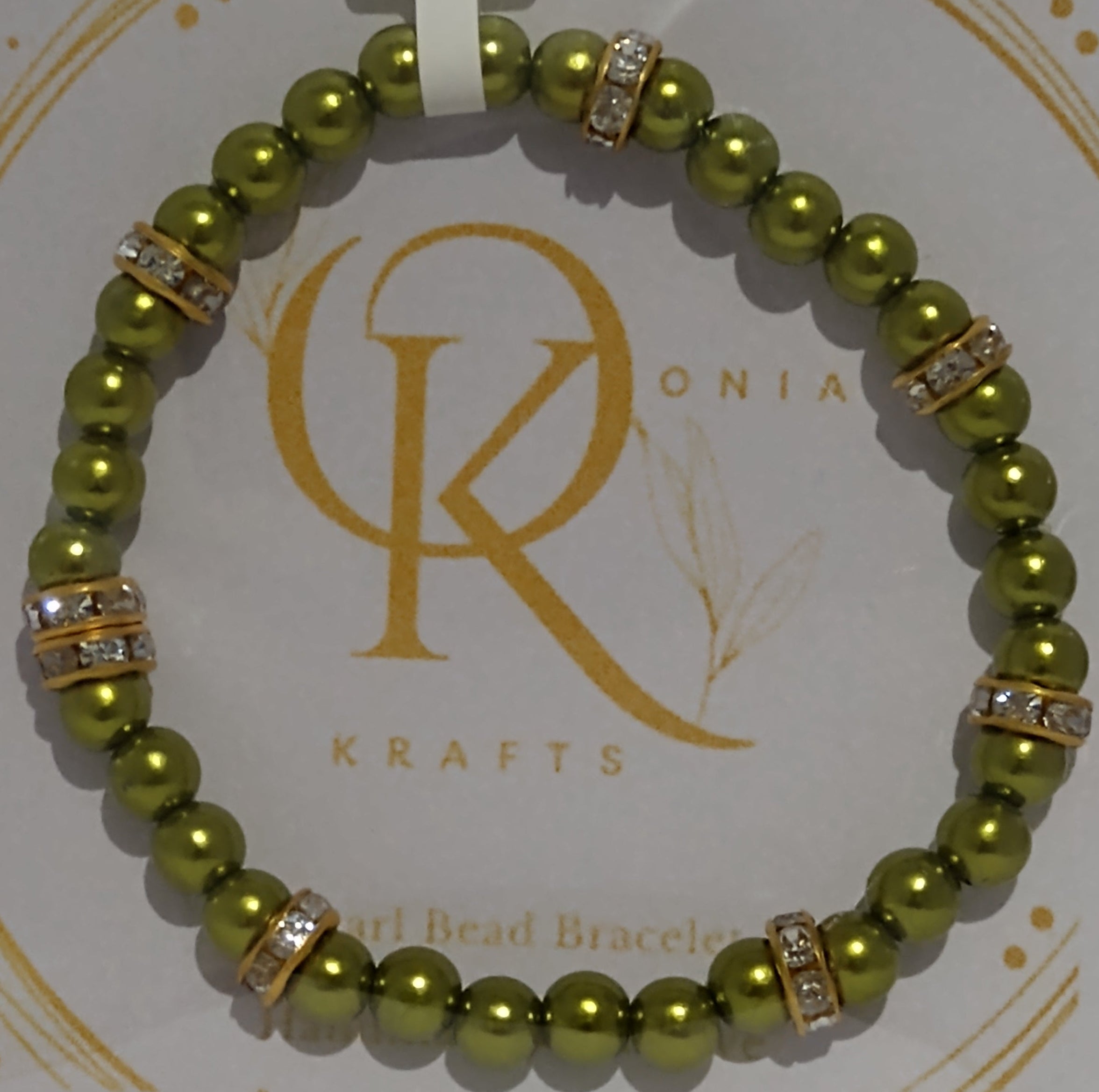 Imitation Pearl Beaded Bracelet: Dark Pistachio Green (Pair)