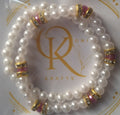 Imitation Pearl Beaded Bracelet: White w/Lilac (Pair)