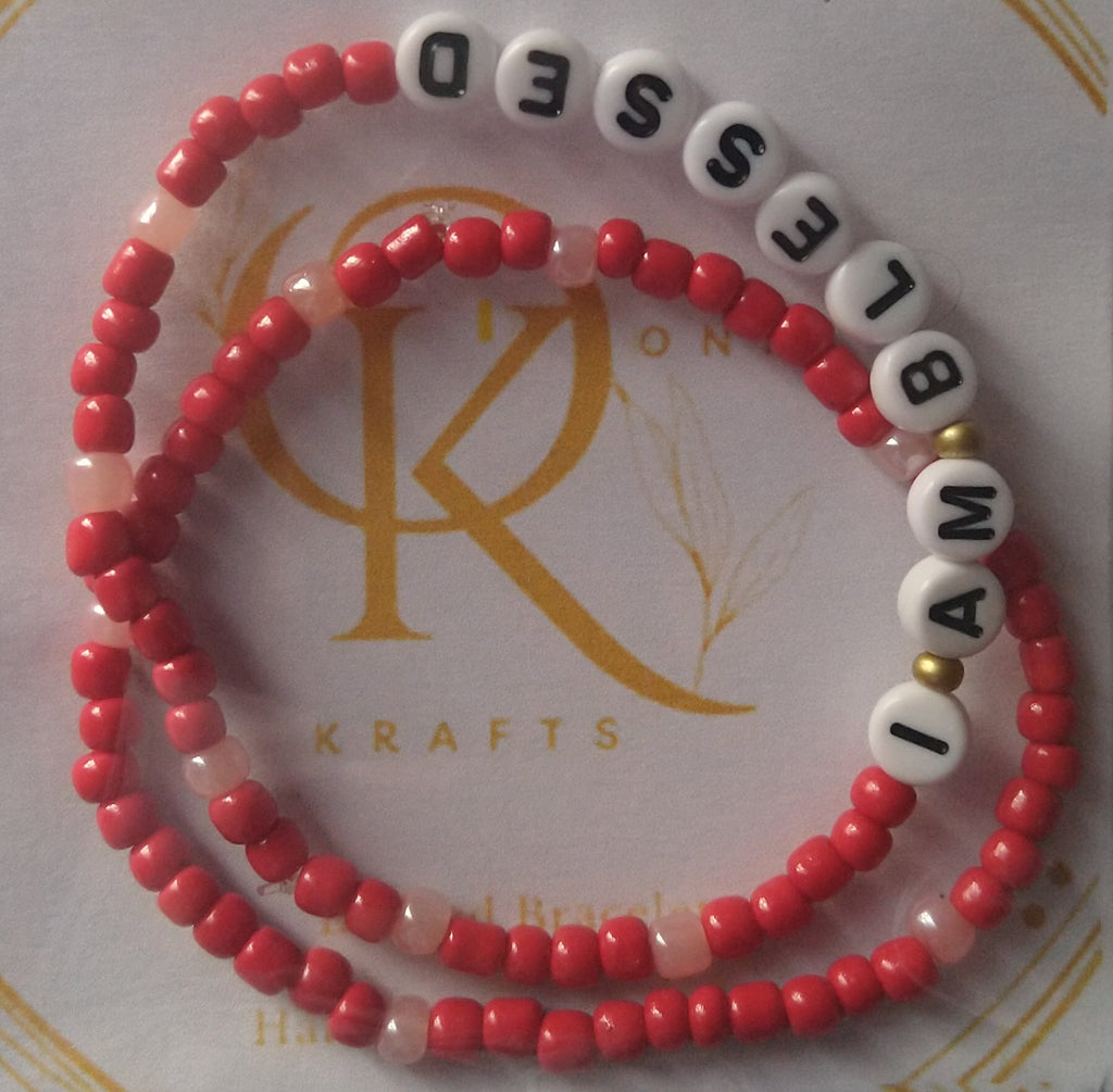 I Am Blessed (Red) Beaded Bracelet (Pair)