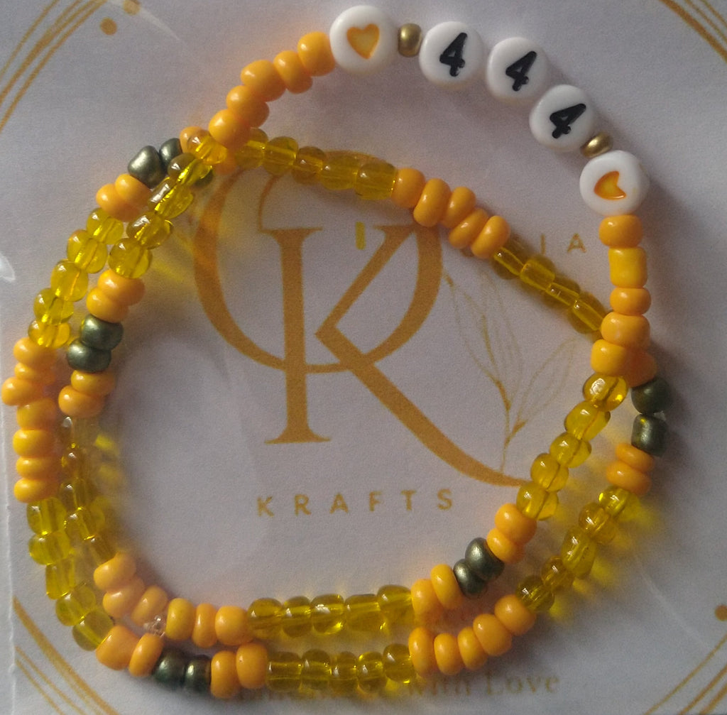 Beaded Bracelet (444) Yellow n Olive Green (Pair)