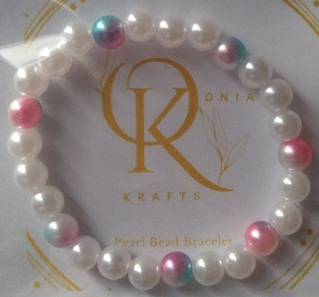 Imitation Pearl Beaded Bracelet multi-colour w/white (Single)