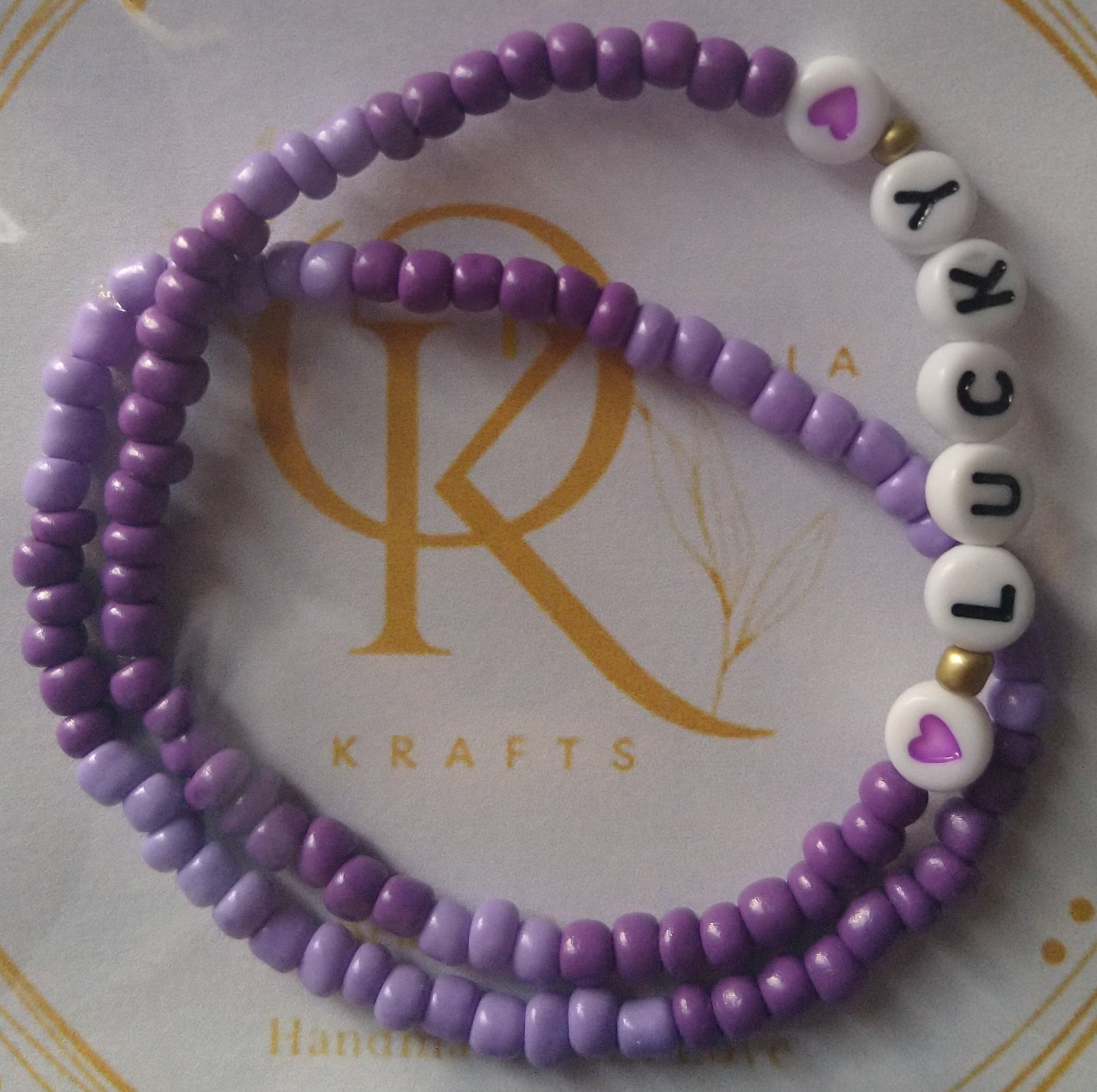 Worded, Lucky (Purple) Beaded Bracelet (Pair)