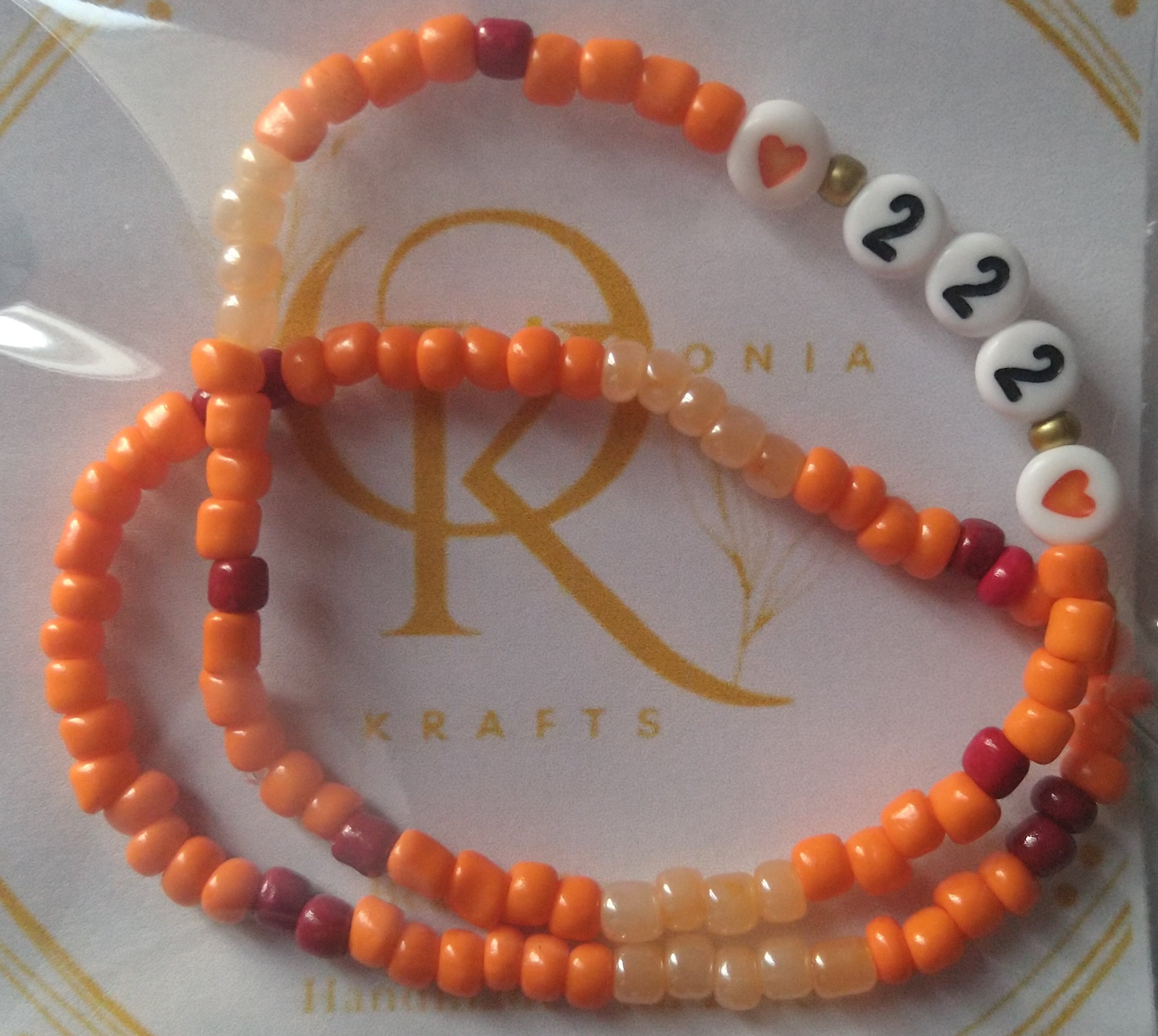 Beaded Bracelet (222) Orange n Red (Pair)