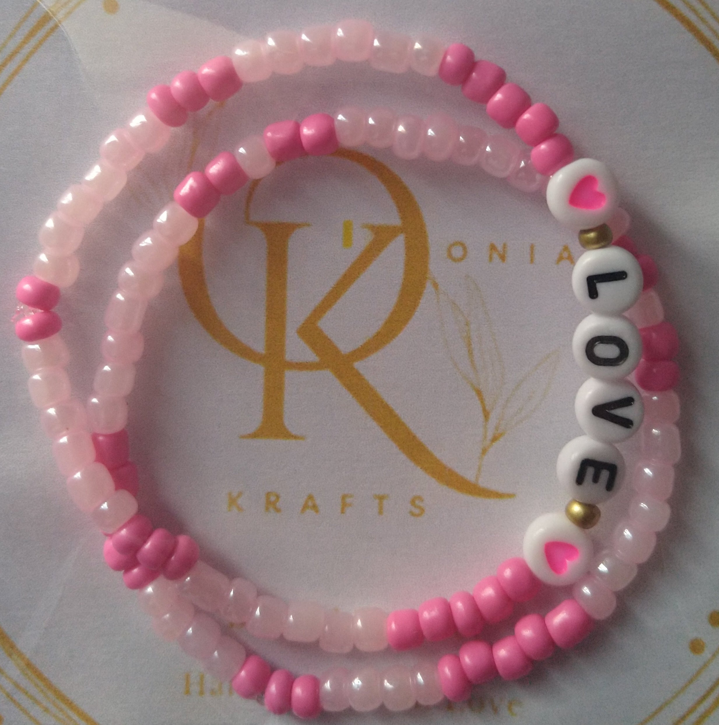 Love (Pink) Beaded Bracelet (Pair)