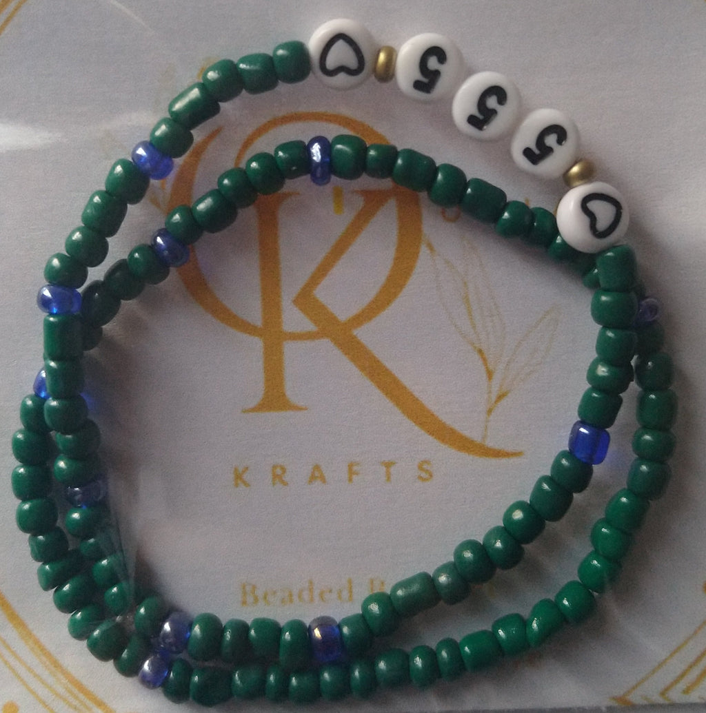 Beaded Bracelet (555) Emerald n Navy Blue (Pair)