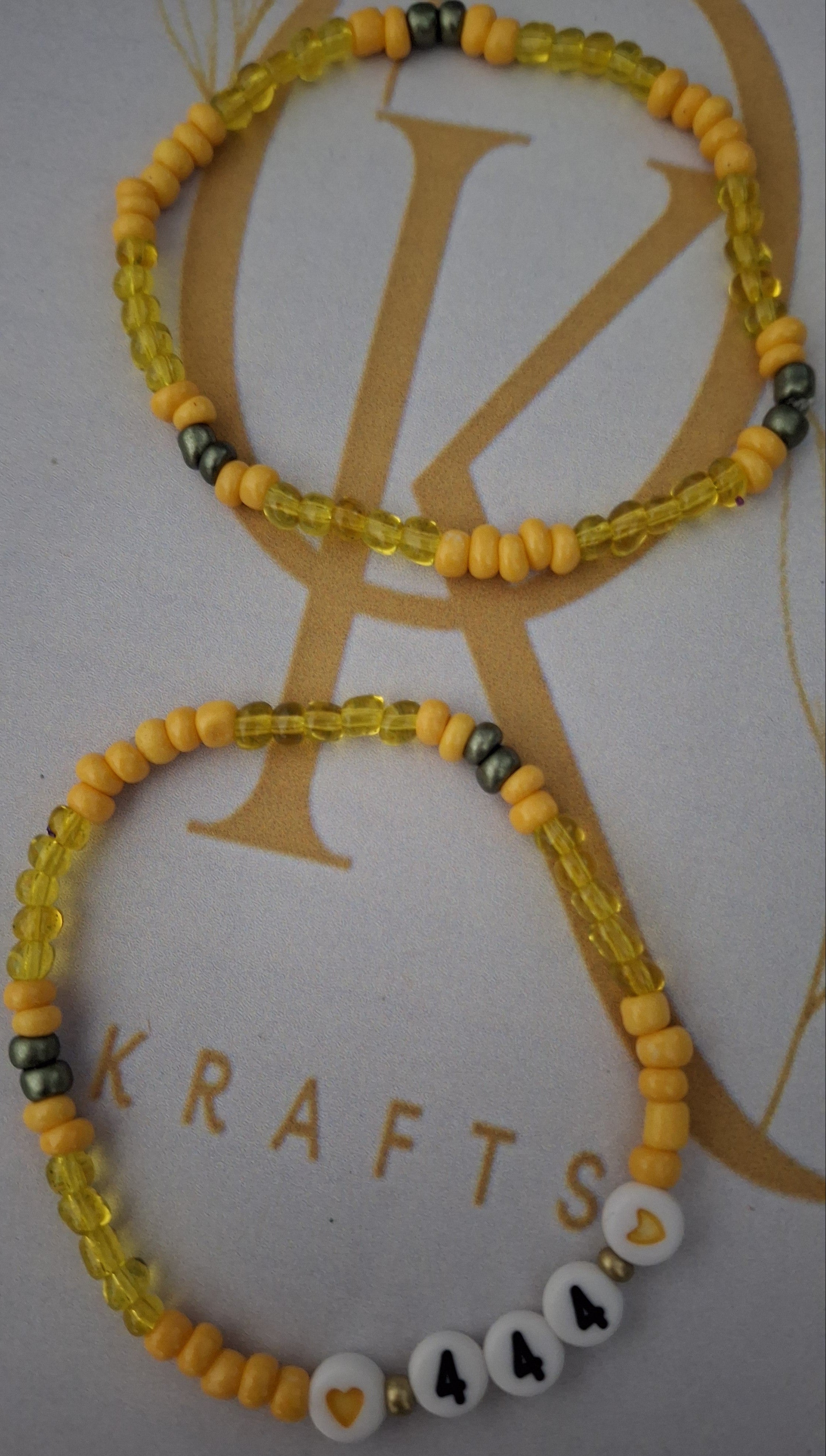 Beaded Bracelet (444) Yellow n Olive Green (Pair)