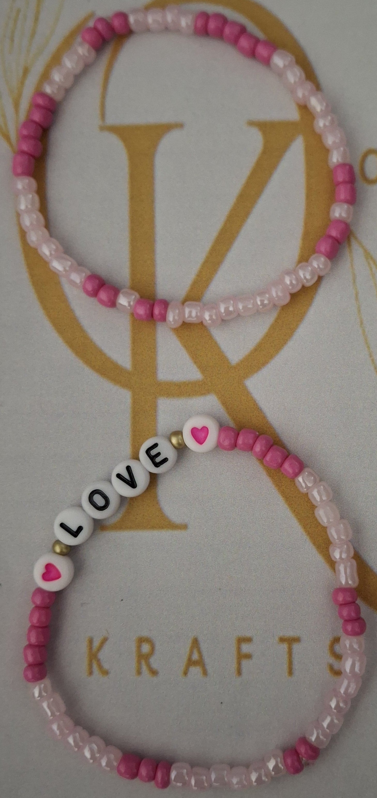 Love (Pink) Beaded Bracelet (Pair)