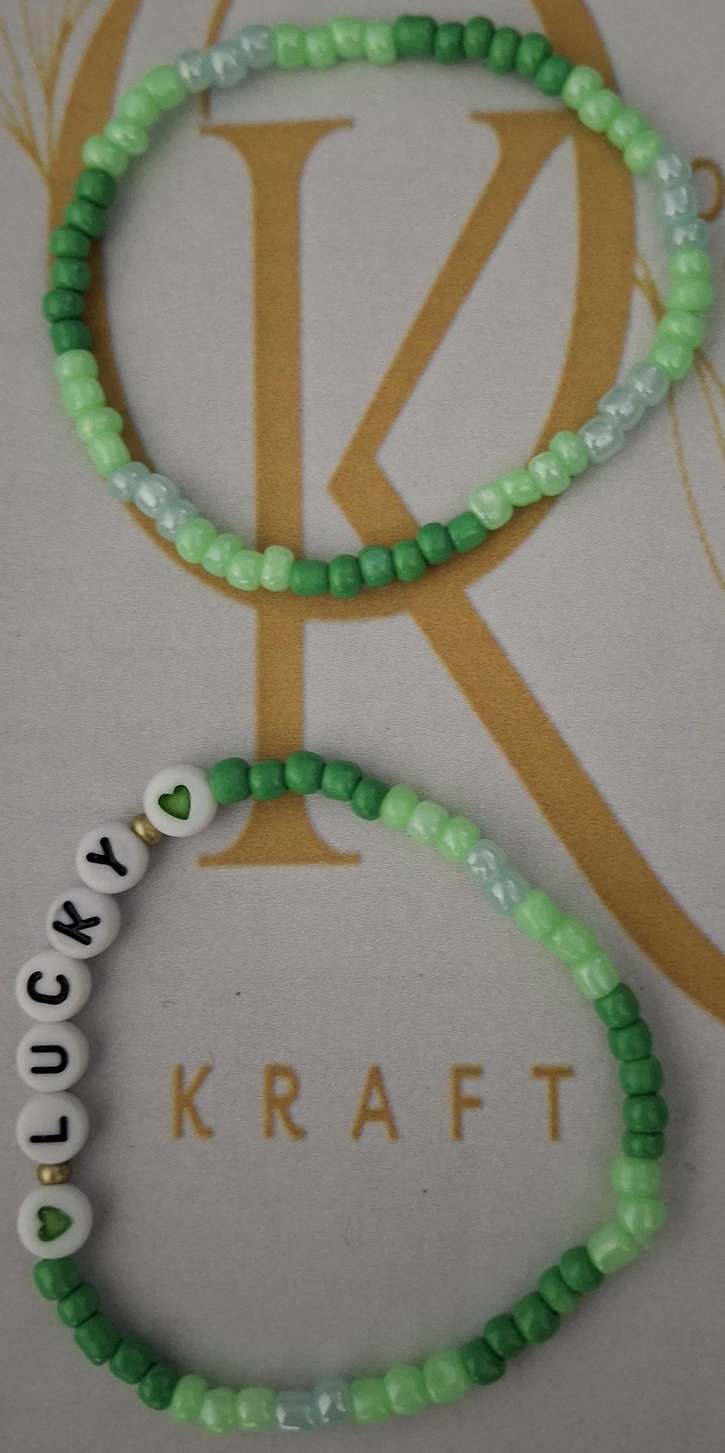 Worded, Lucky (Green) Beaded Bracelet (Pair)