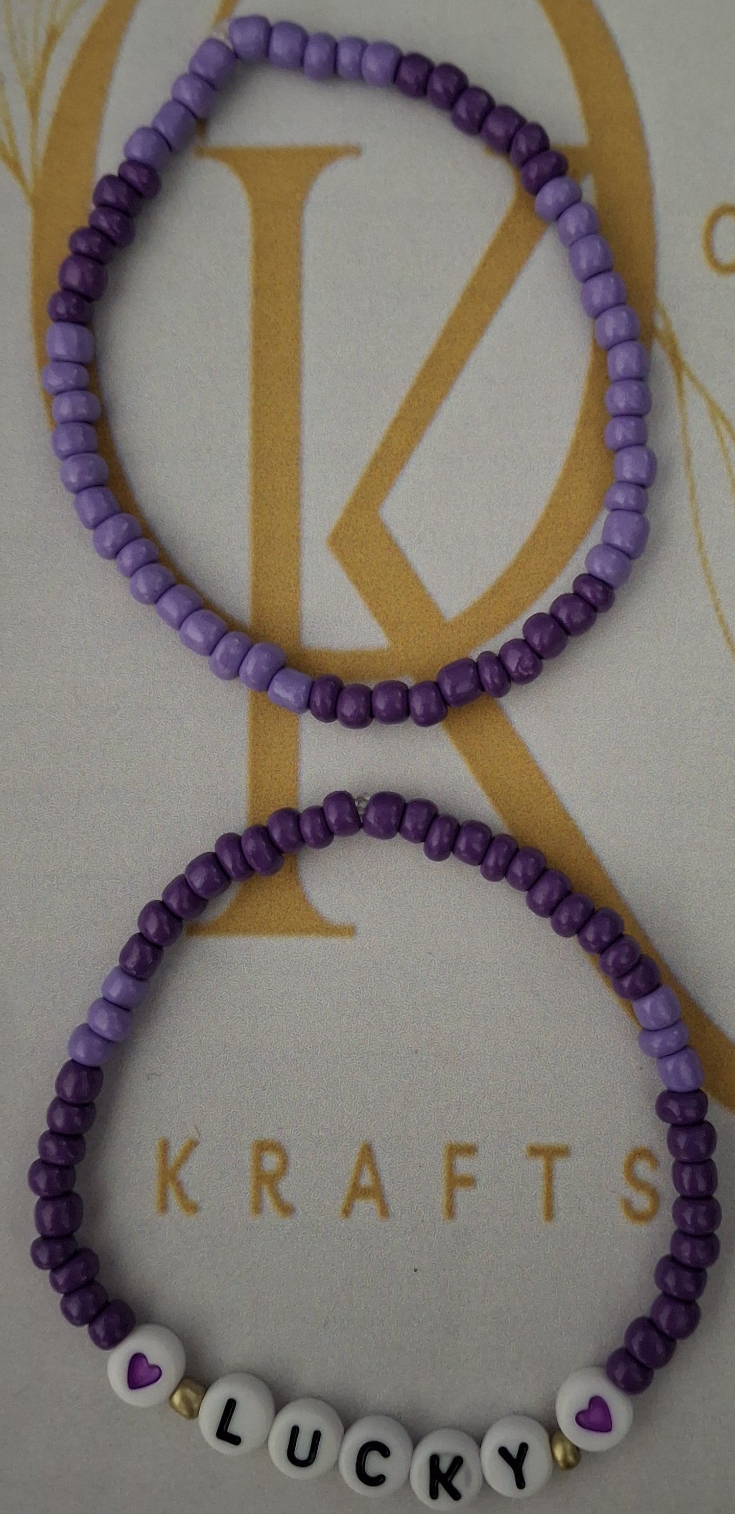 Worded, Lucky (Purple) Beaded Bracelet (Pair)