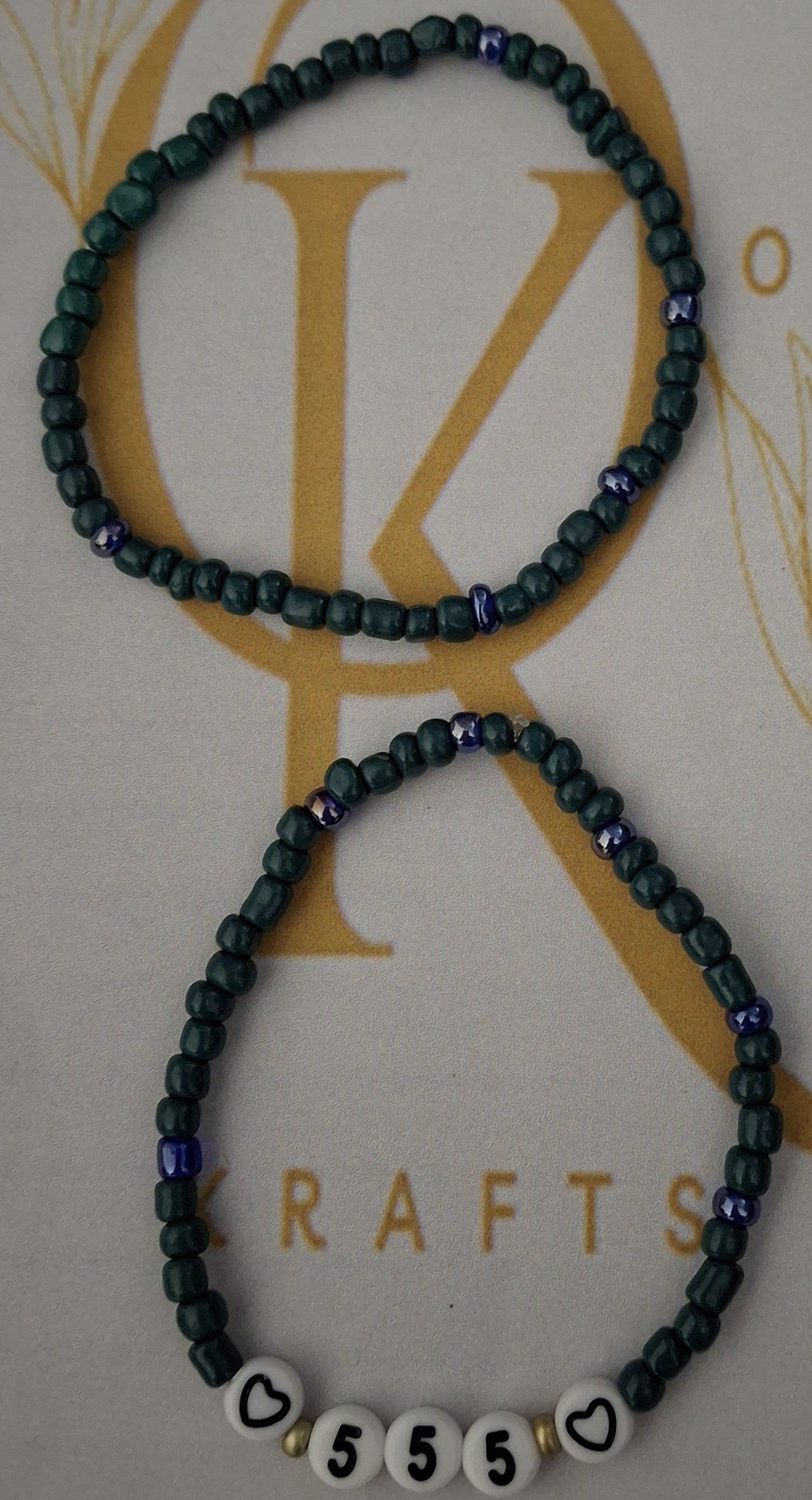 Beaded Bracelet (555) Emerald n Navy Blue (Pair)