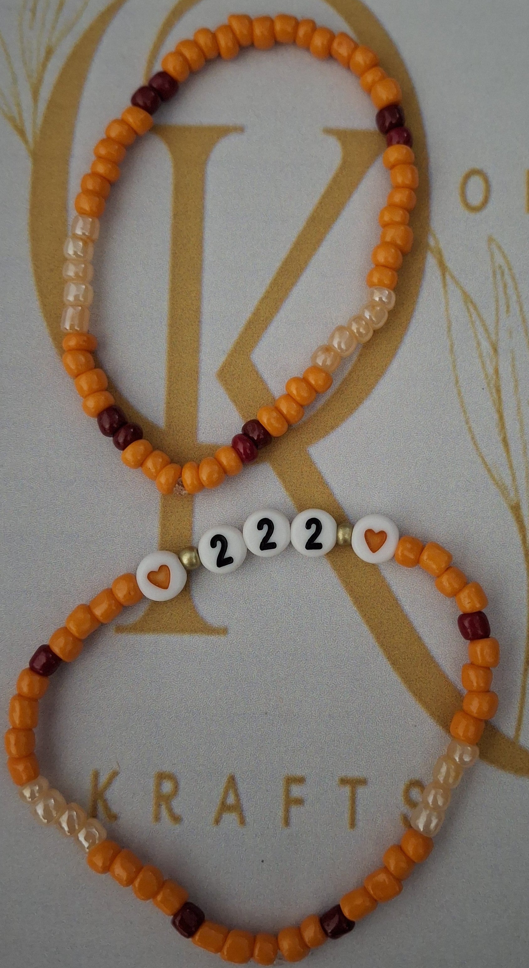 Beaded Bracelet (222) Orange n Red (Pair)