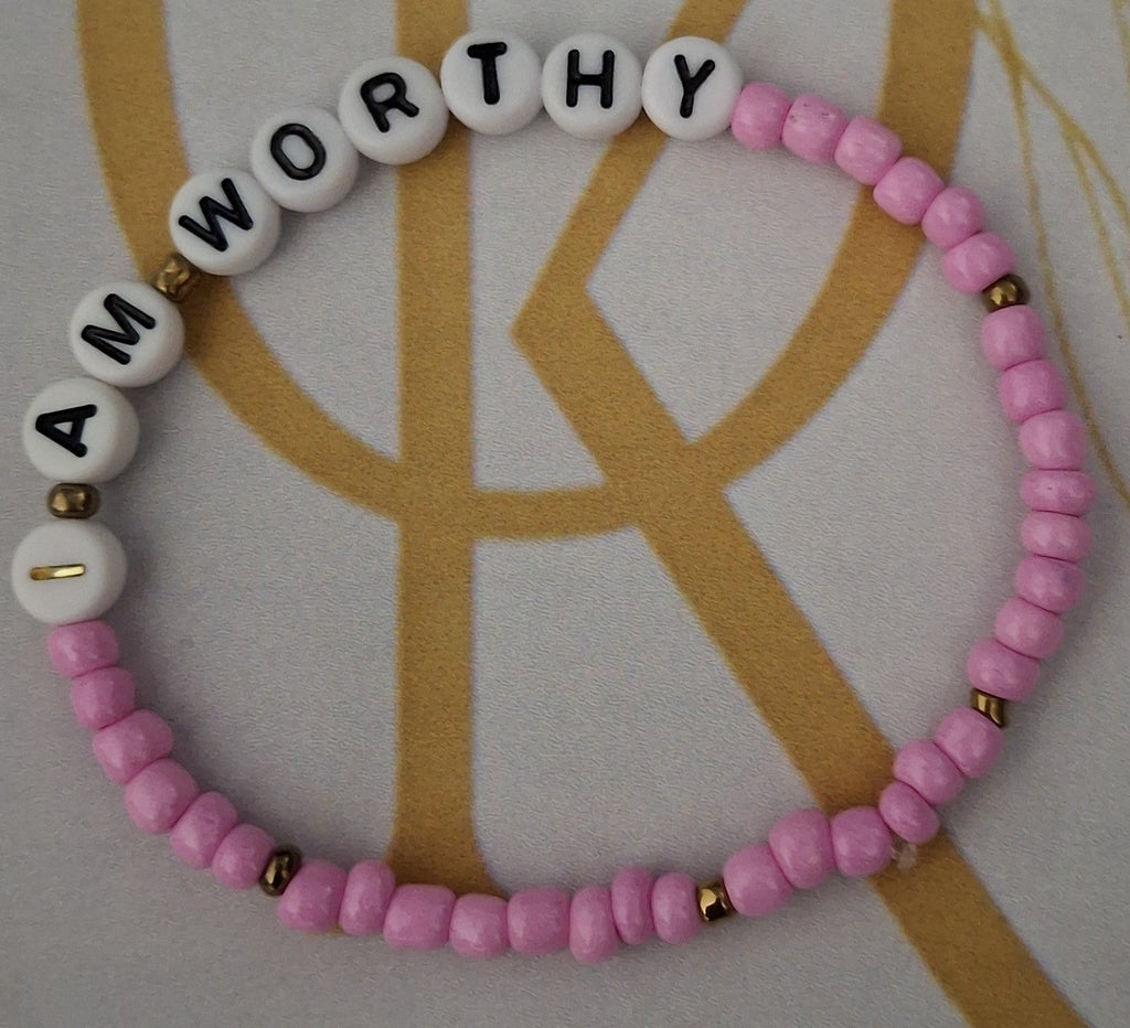 I Am Worthy (Pink) Beaded Bracelet (Single)
