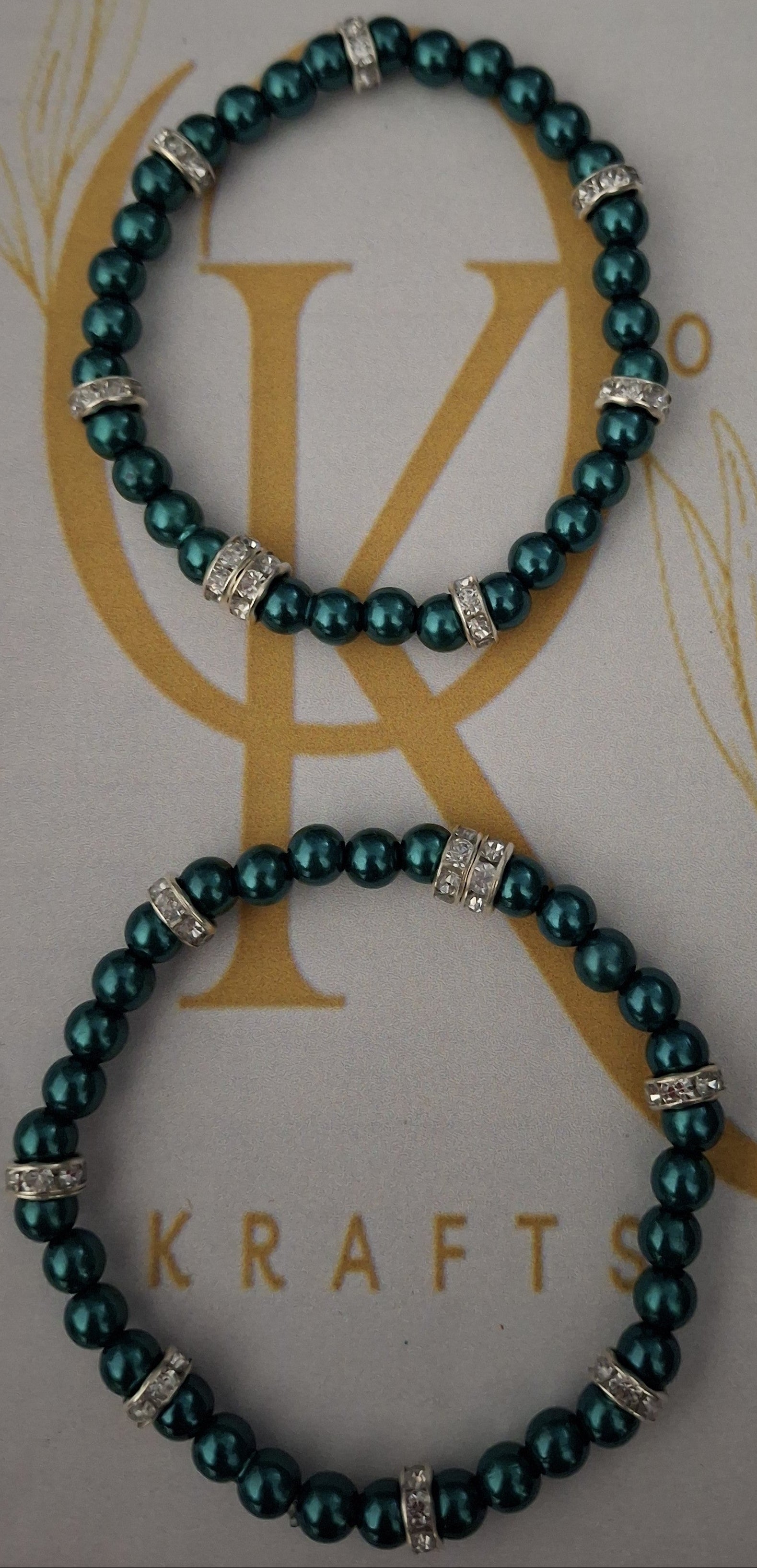 Imitation Pearl Beaded Bracelet: Emerald Green (Pair)