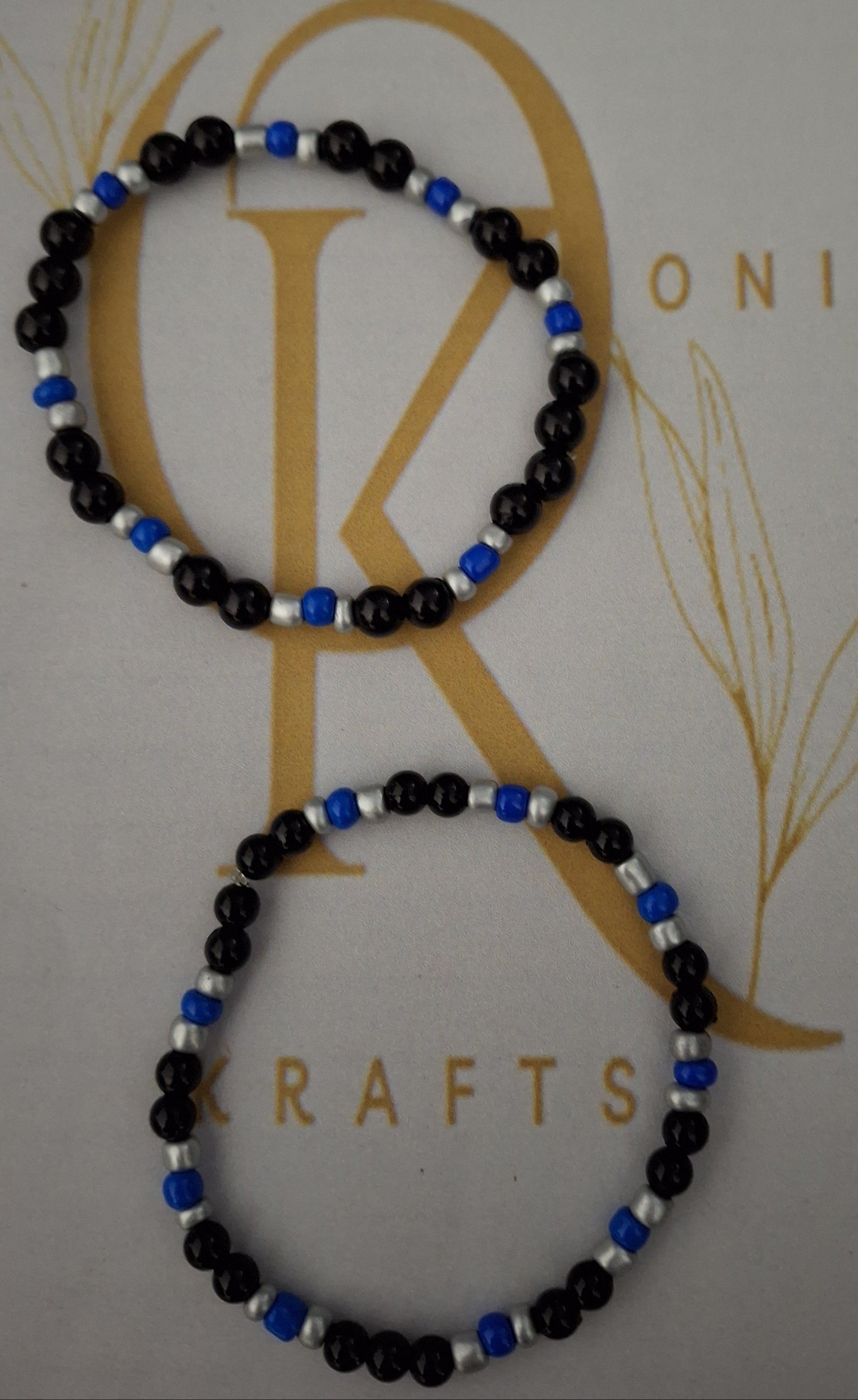 Blue Tone, Imitation Pearl mix Beaded Bracelet (Pair)