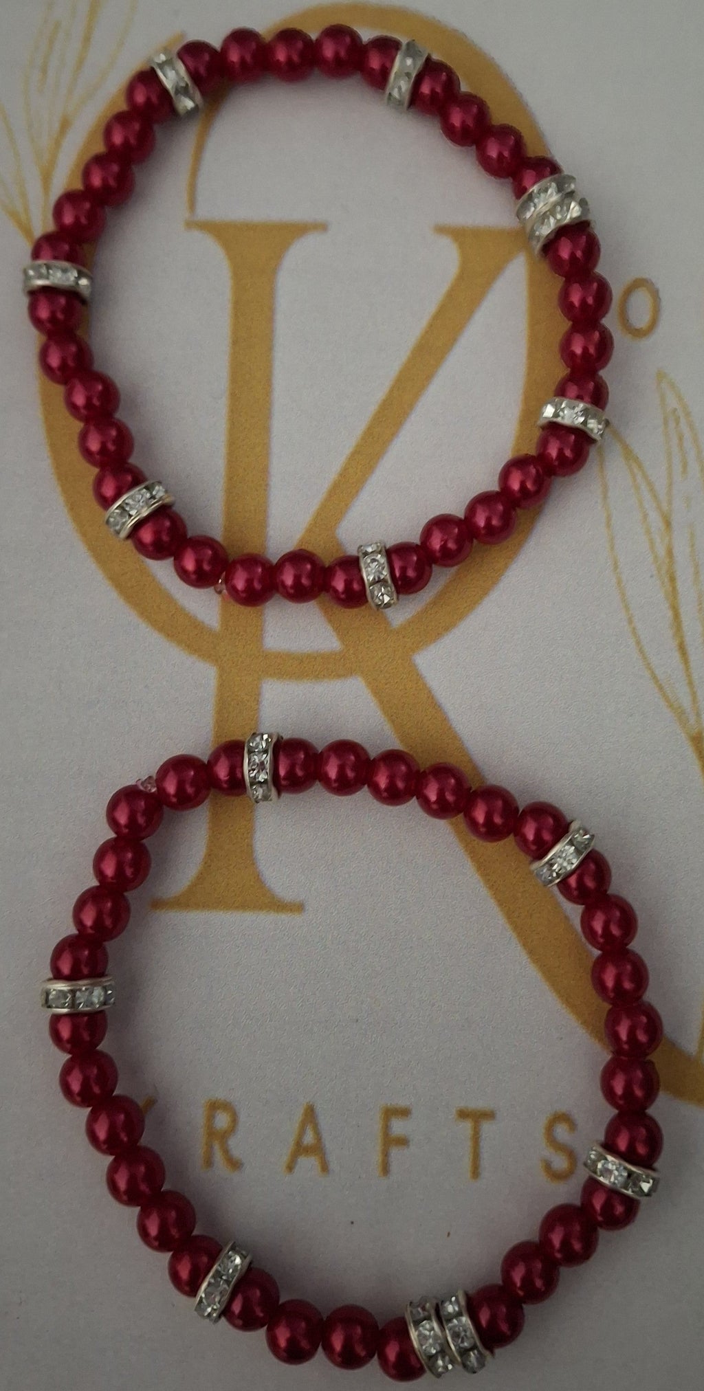 Imitation Pearl Beaded Bracelet: Red (Pair)