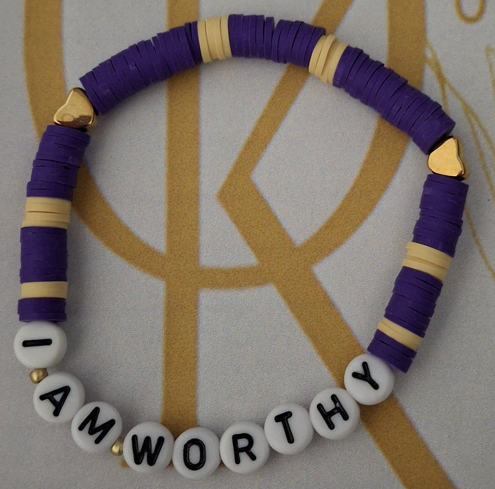 I Am Worthy (Purple n Yellow) Beaded Bracelet (Single)