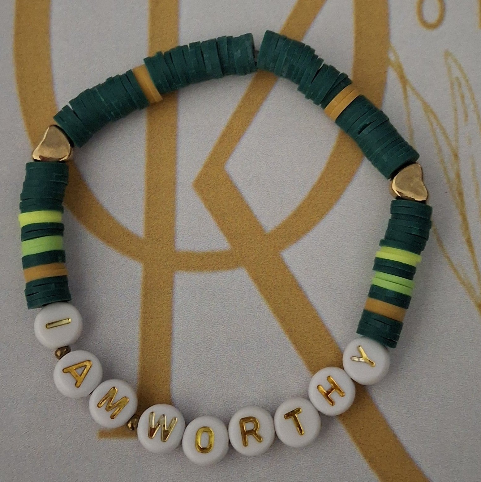 I Am Worthy (Green n Brown) Beaded Bracelet (Single)