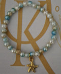 By the Sea -Imitation Pearl Beaded Bracelet: w/Star Fish Charm  (Single)
