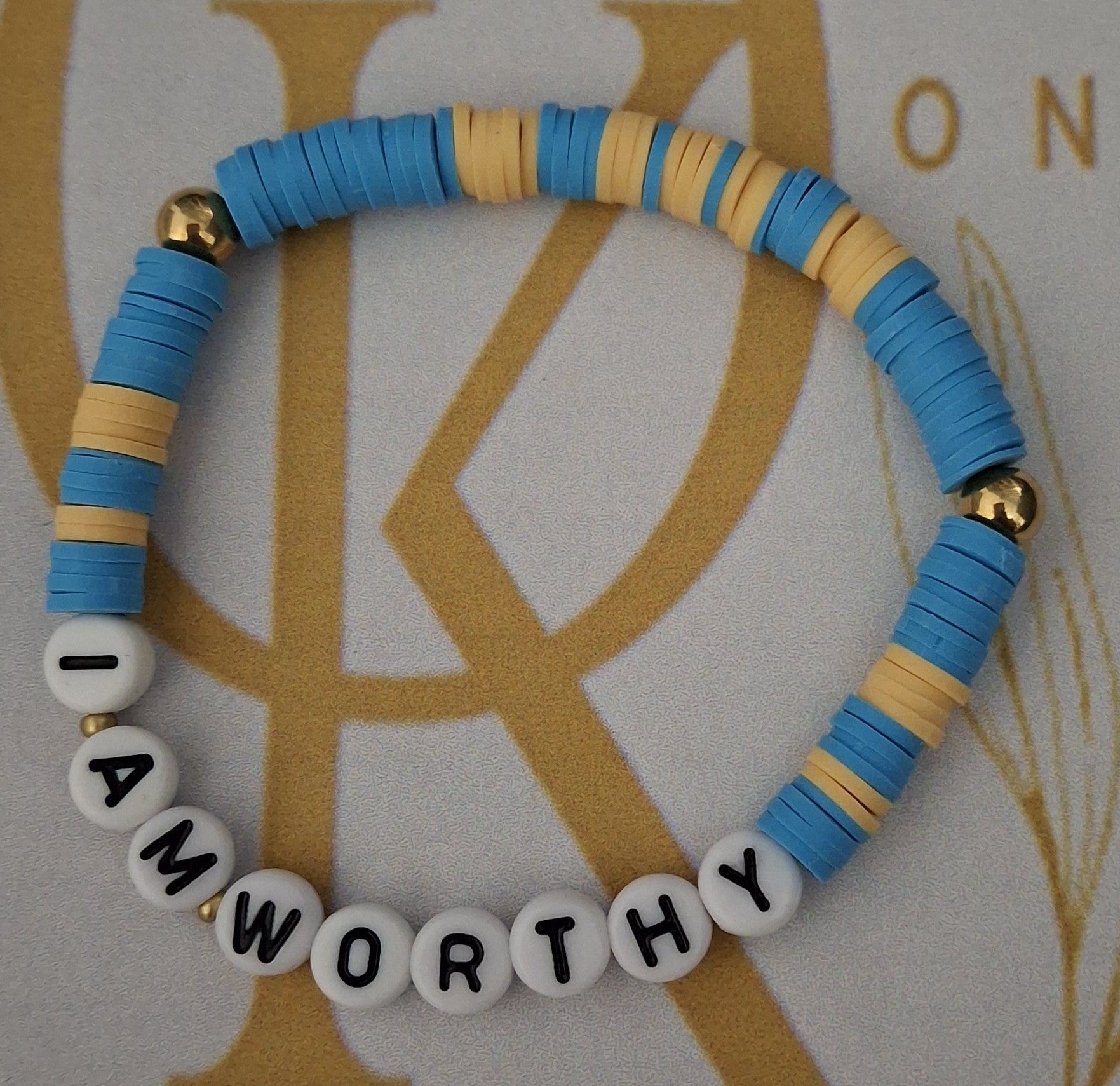 I Am Worthy (Blue n Yellow) Beaded Bracelet (Single)