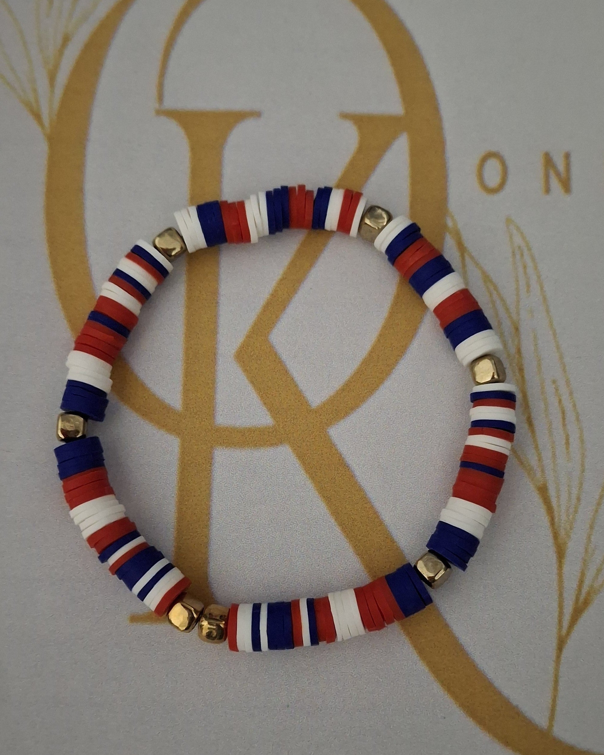 The Red, White n Blue Clay Beaded Bracelet (Single)